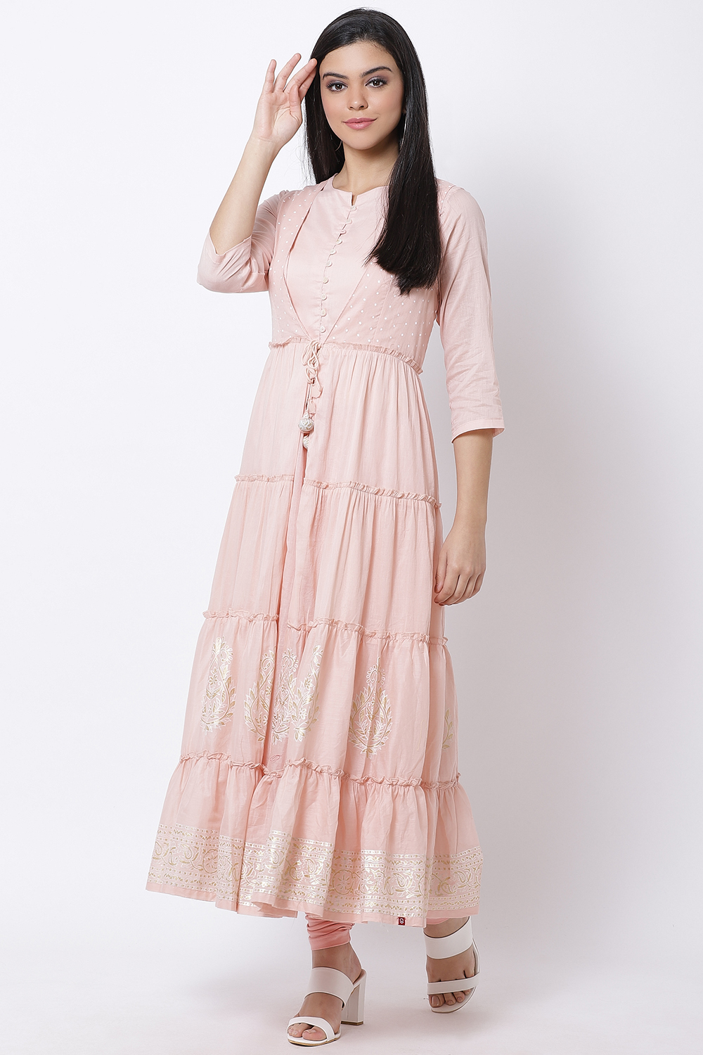 Grey Cotton A-Line Printed Dress image number 3