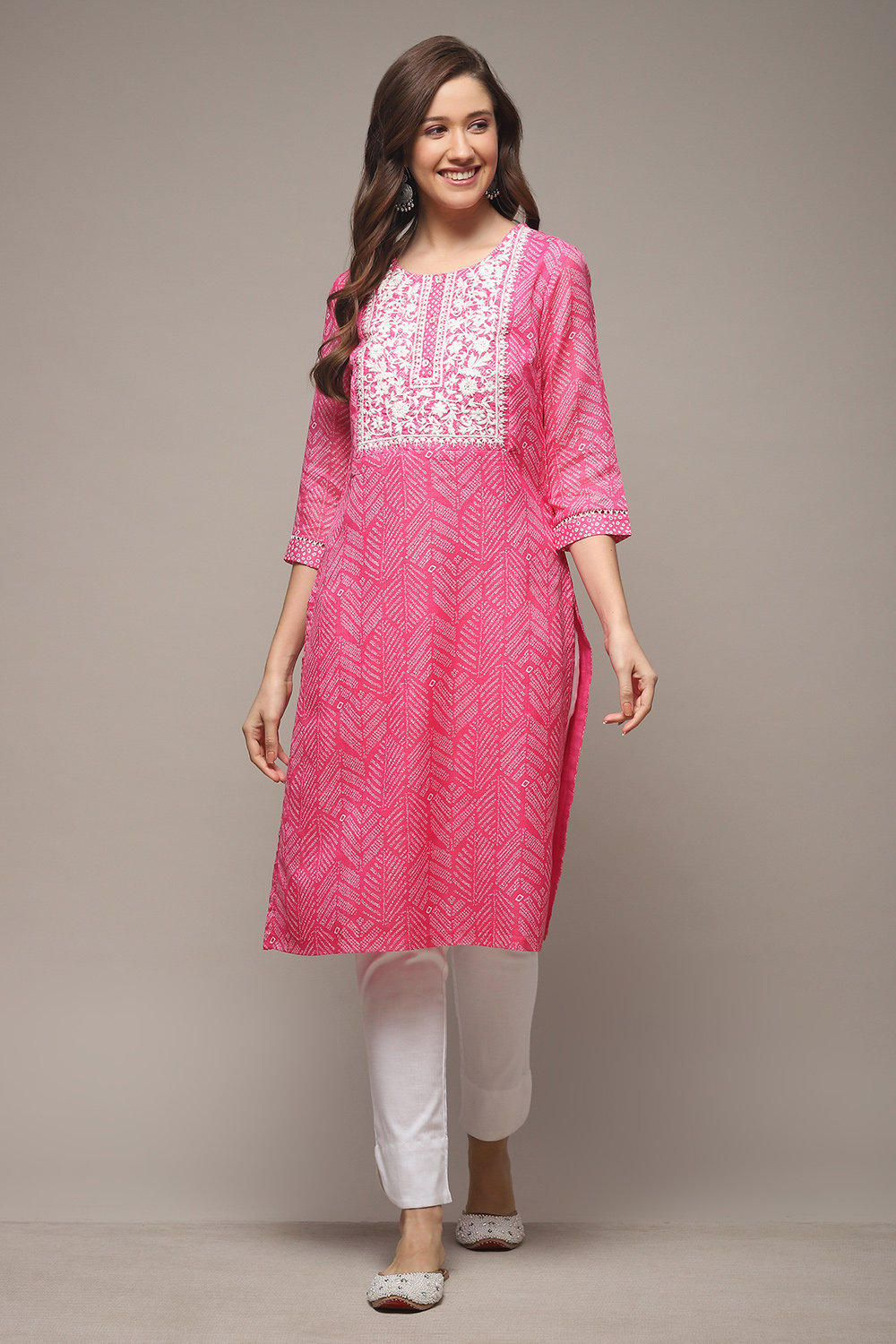 Pink Cotton Blend Straight Printed Kurta image number 1