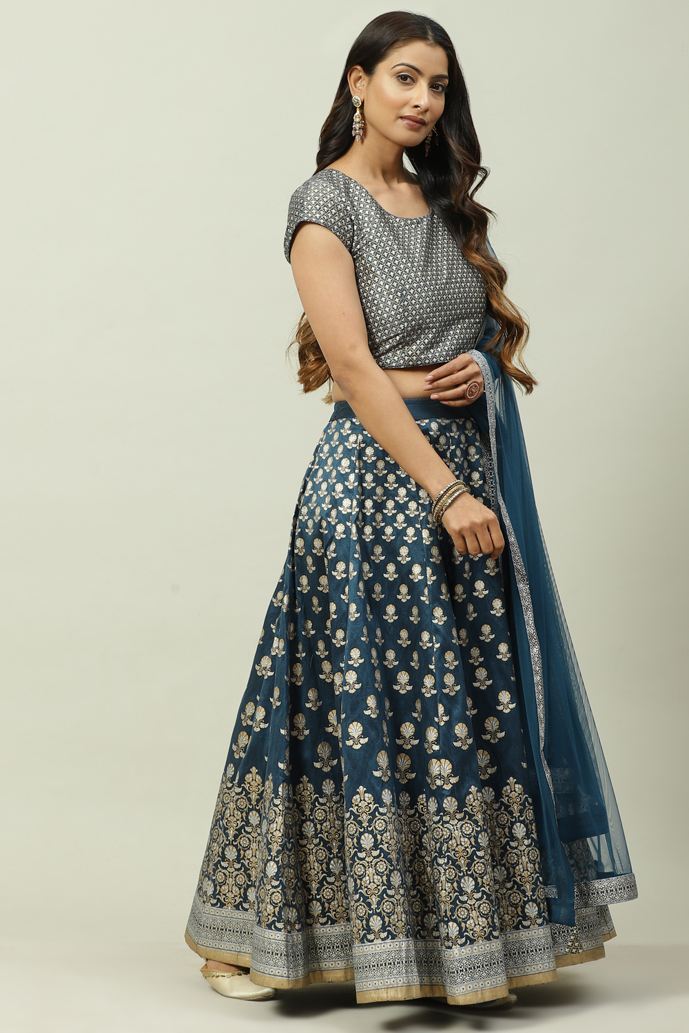 Teal Art Silk Lehenga Set image number 6