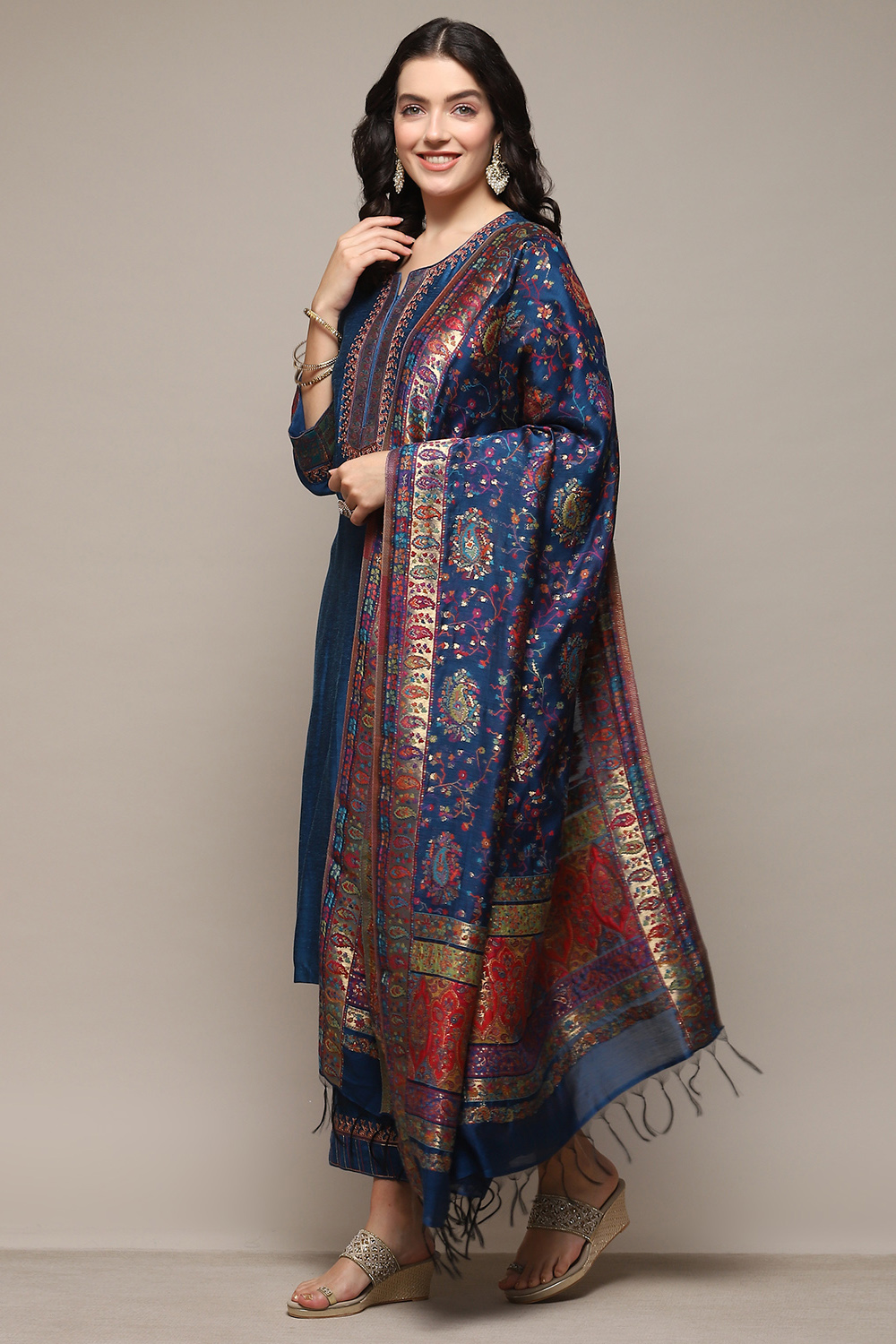 Blue Cotton Solid Kurta Palazzo Suit Set image number 4