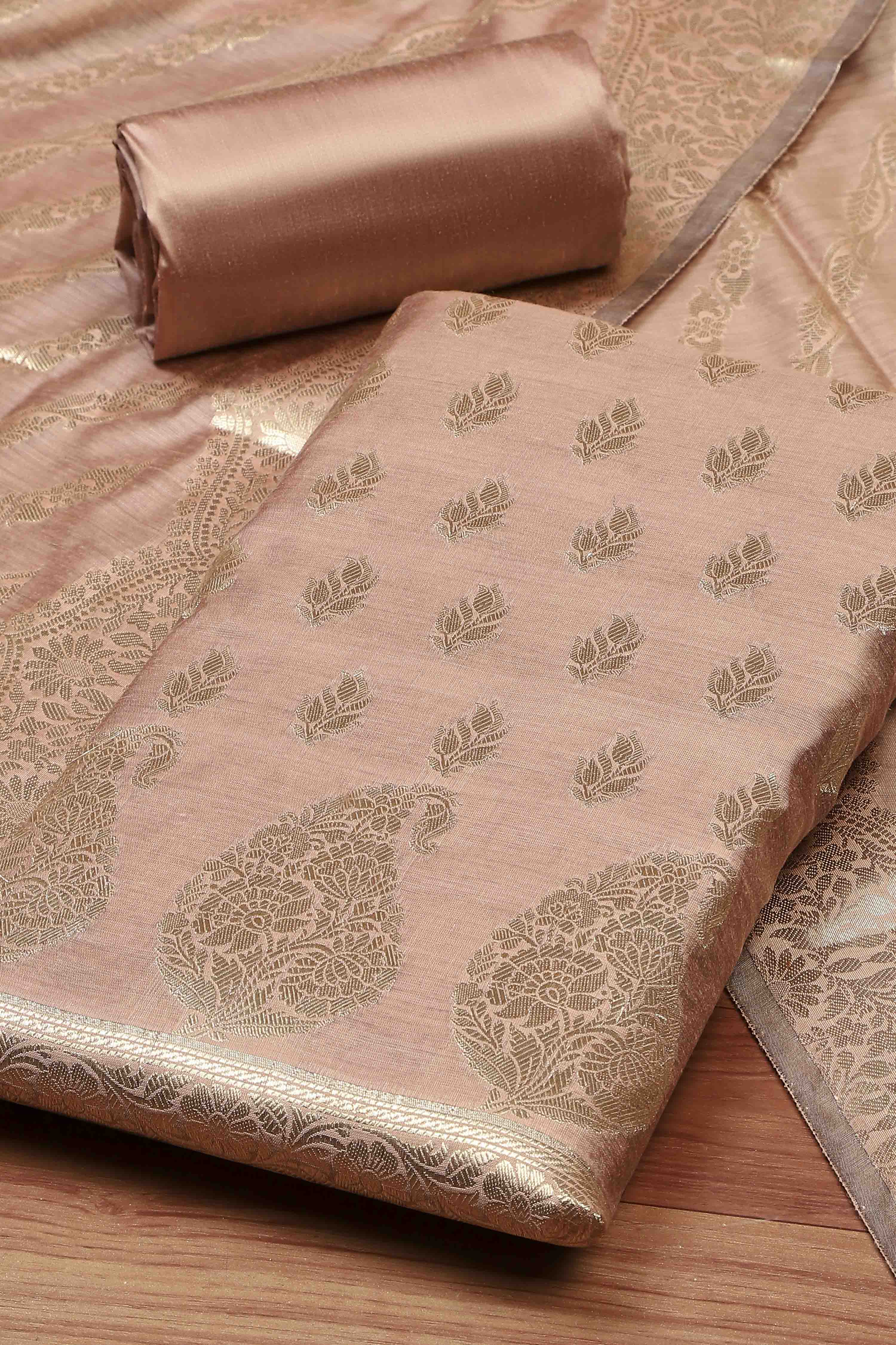 Blue Chanderi  Unstitched Suit Set image number 1