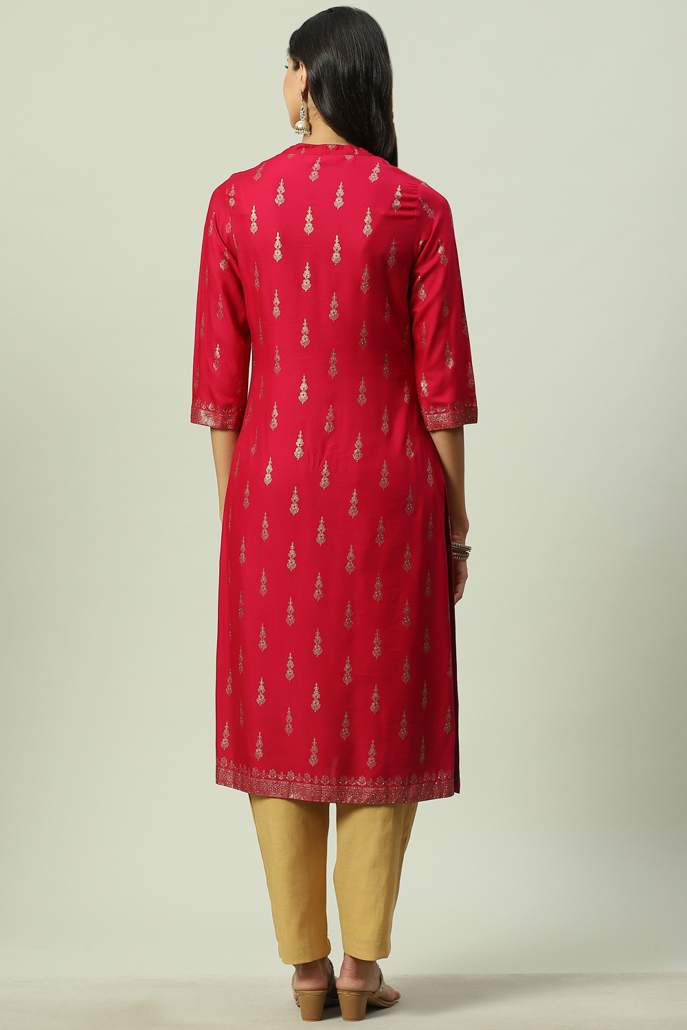 Fuchsia LIVA Straight Printed Kurta image number 3