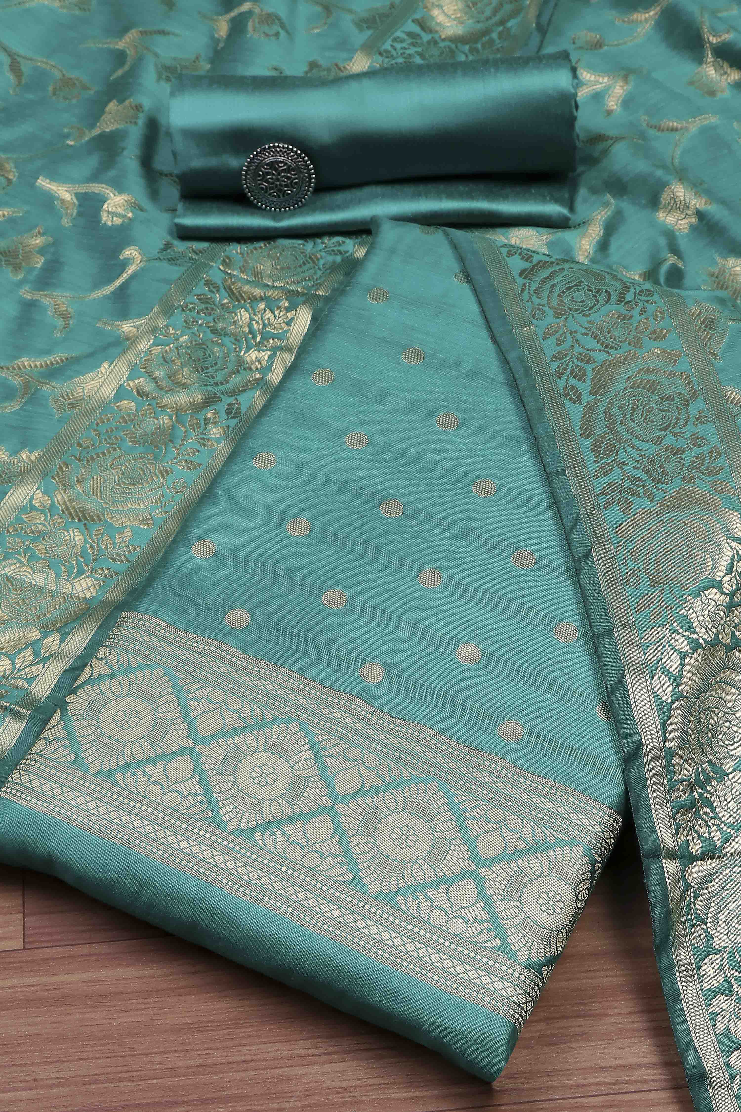 Red Banarasi Chanderi Banarasi Print Unstitched Suit Set image number 0