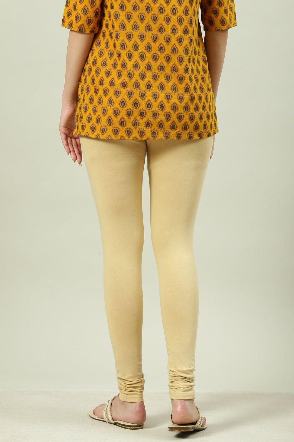 Beige Cotton Blend Solid Churidar image number 4