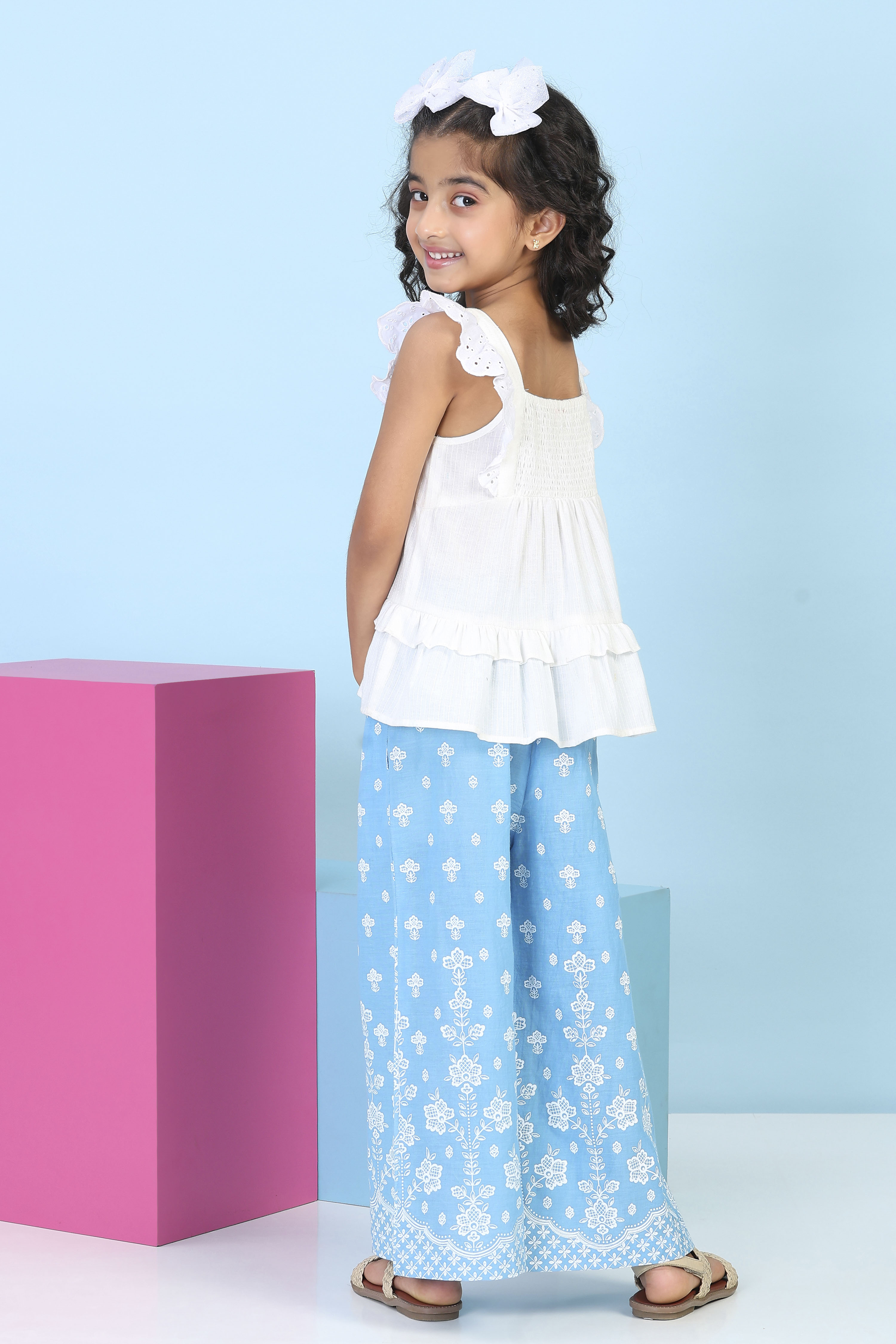 Blue Cotton Printed A-line Suit Set image number 5