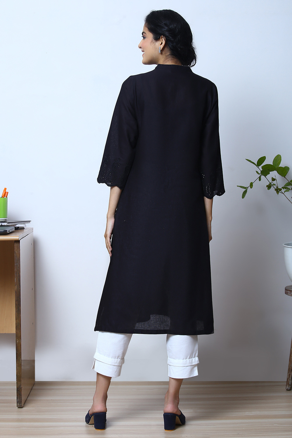 Peach Cotton Flax Kurta image number 5