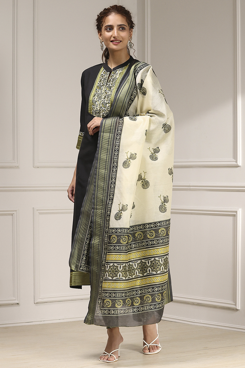 Mustard Cotton Modal Digital Print Unstitched Suit Set image number 4