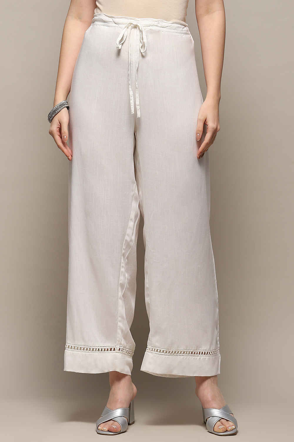 Off White Viscose Flared Palazzo Palazzo at Biba Global