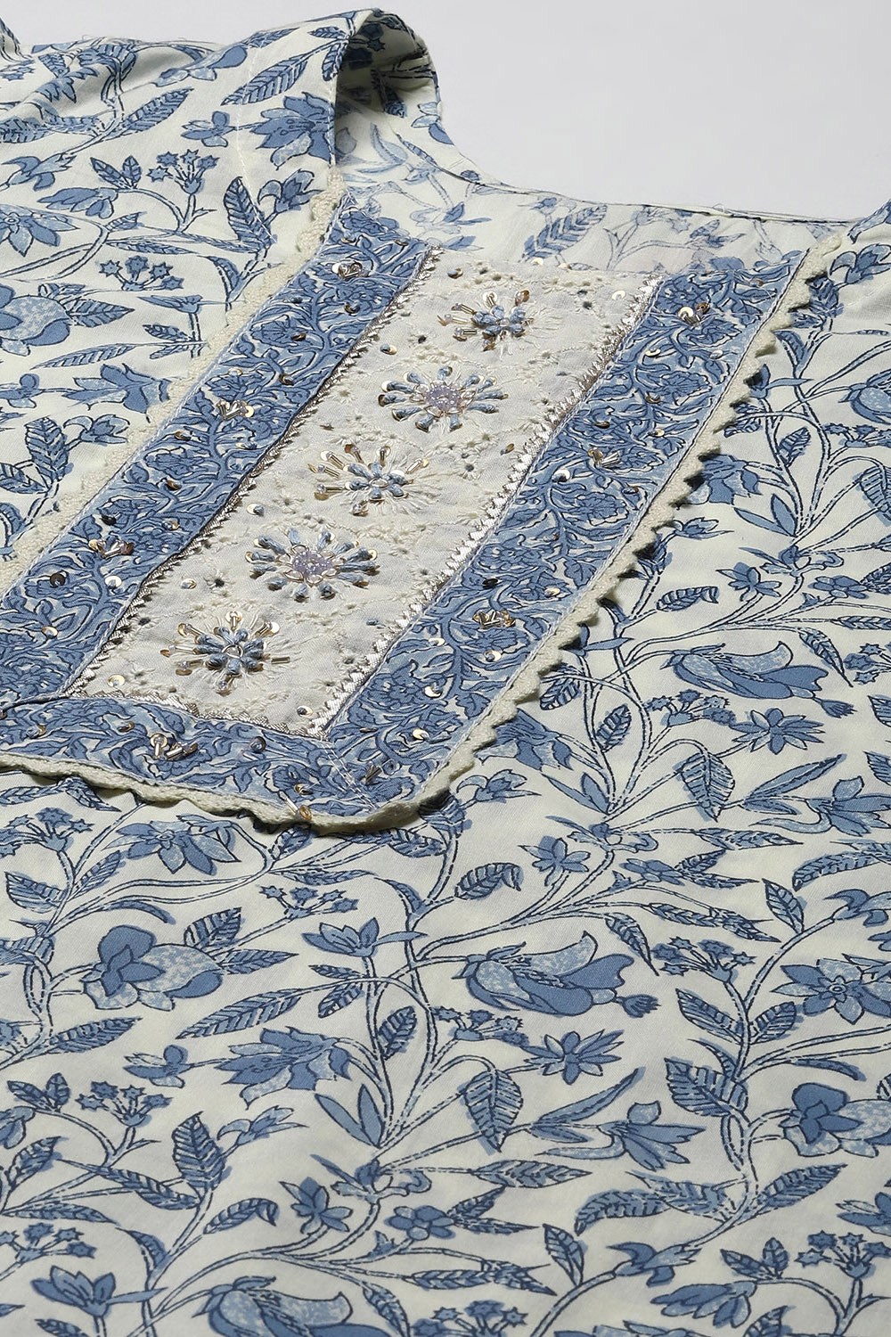 Blue Cotton Printed Unstitched Suit Set image number 2