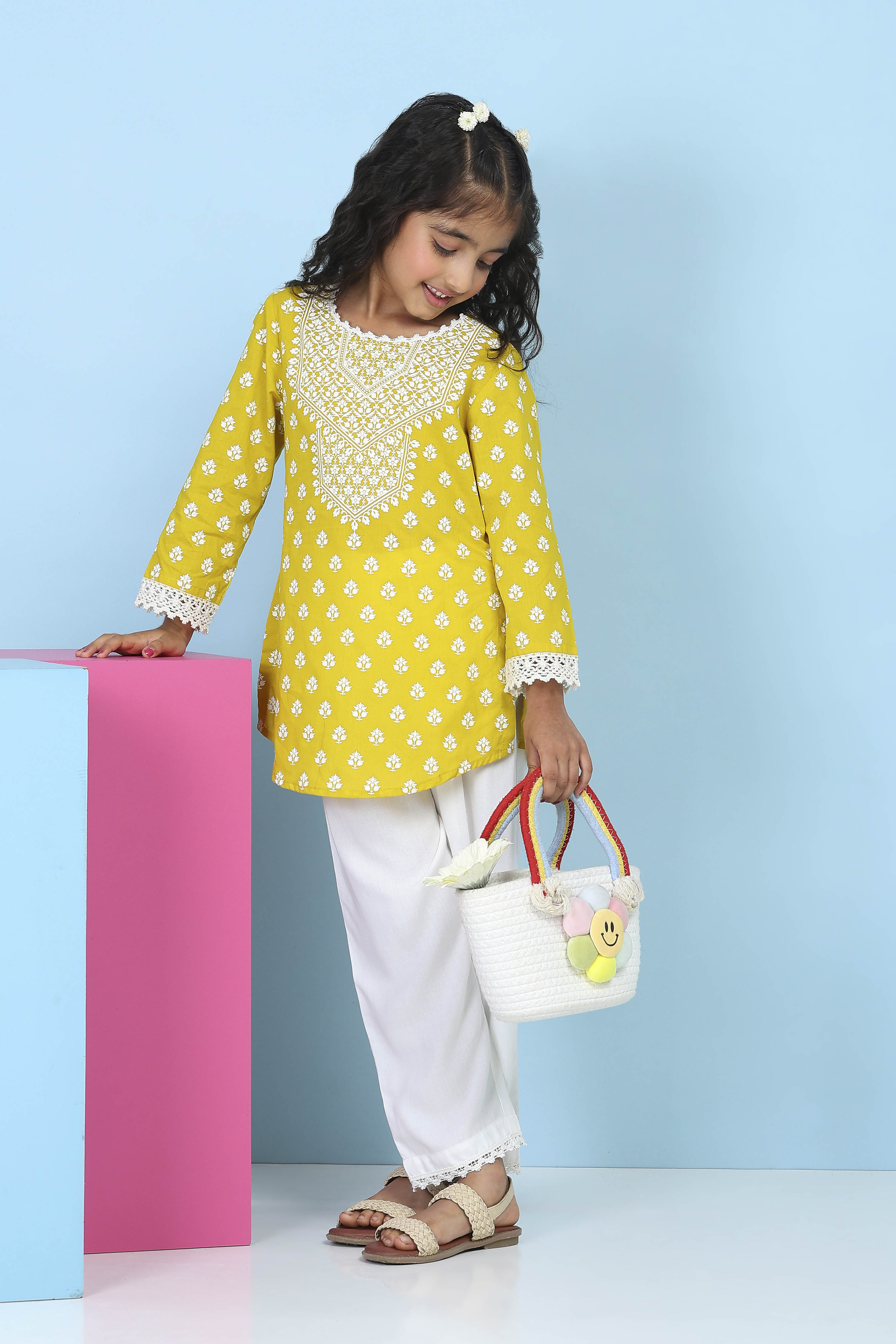 Yellow Cotton Ethnic Motif Printed Straight Suit Set image number 6