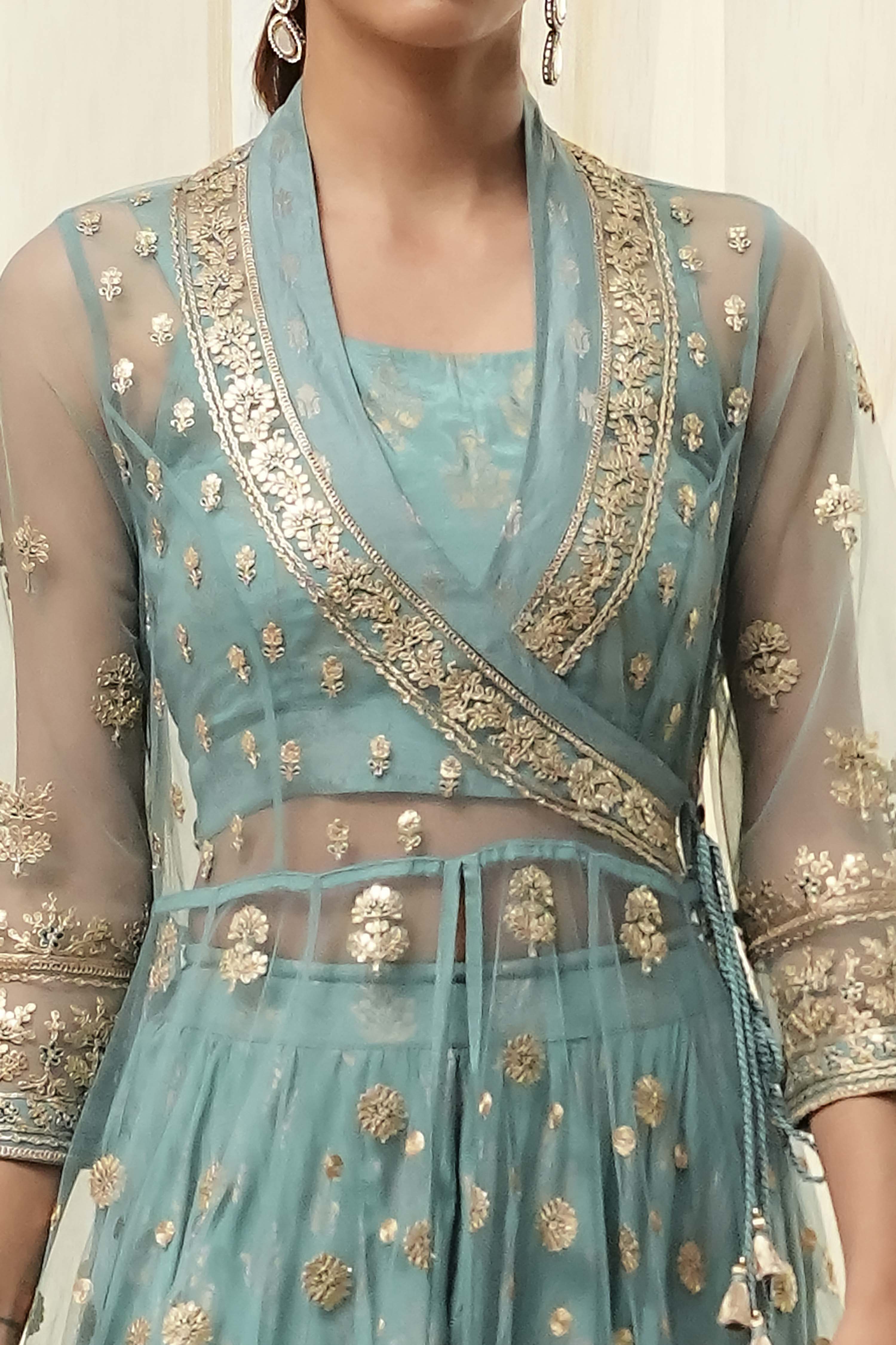 Coral-Pink Polyester Blend Anarkali Lehenga Set image number 1