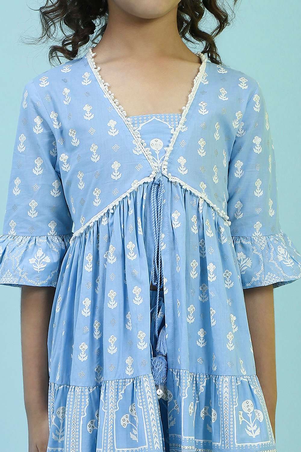 Powder Blue Cotton Tiered Suit Set image number 1