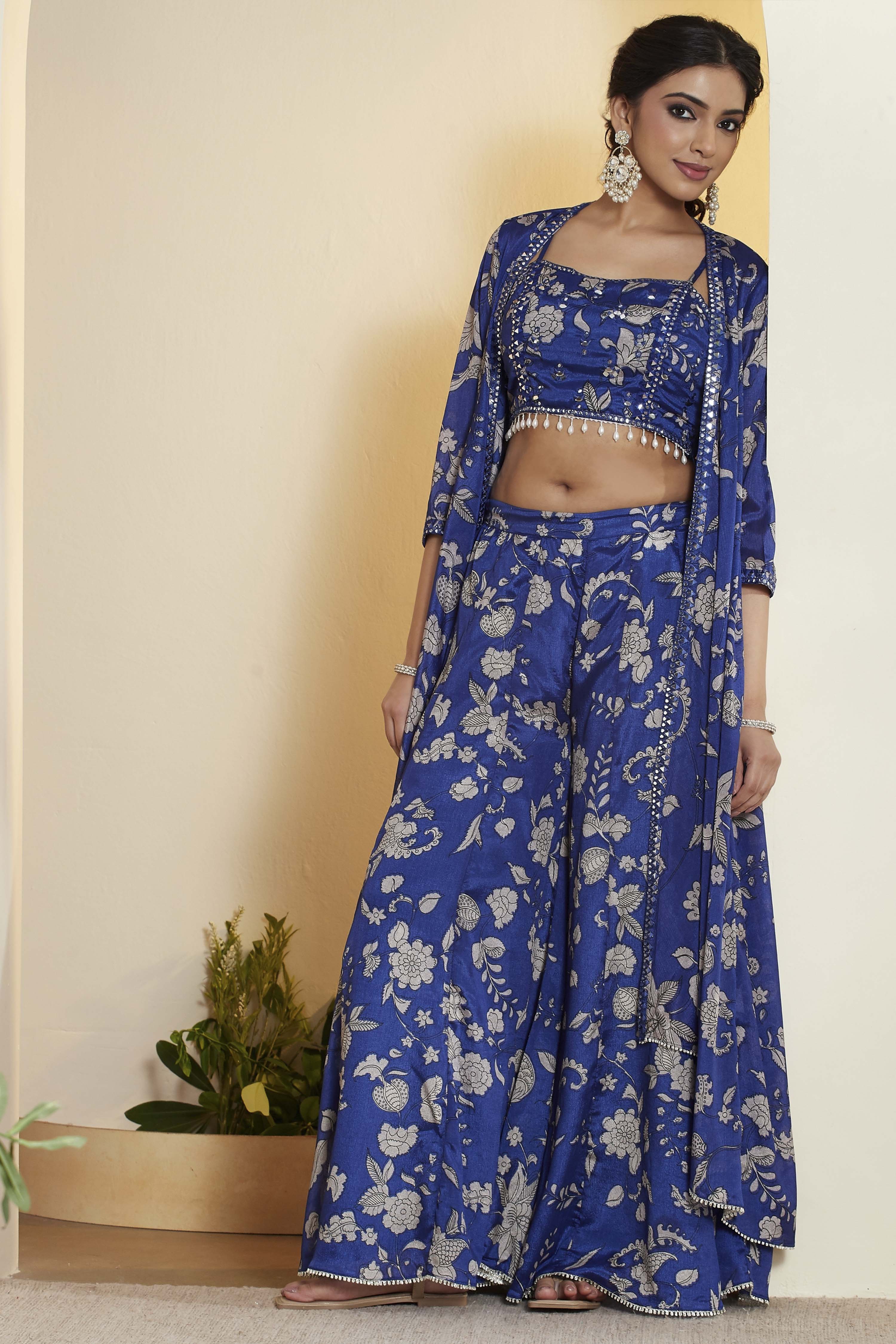Bright Blue Polyester Straight Saree image number 0