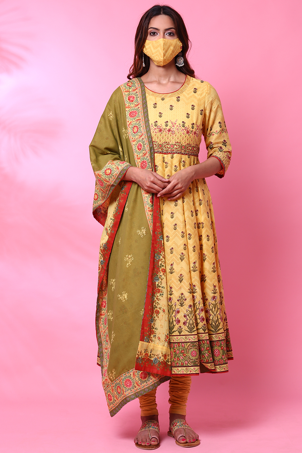 Yellow Cotton Anarkali Suit image number 6