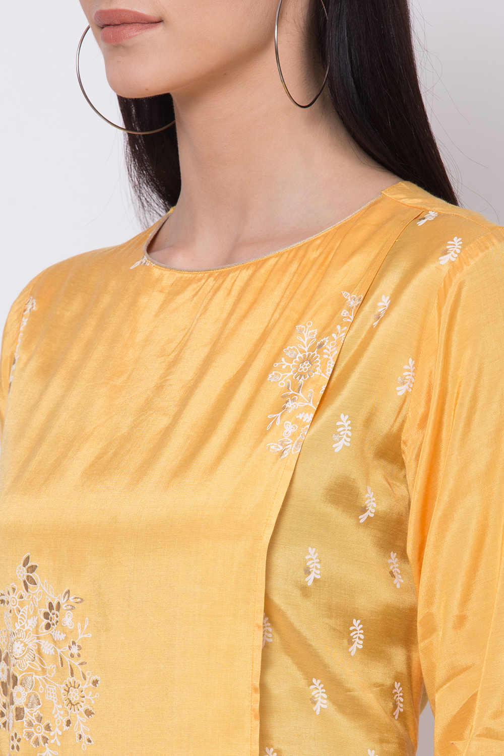 Yellow Viscose A-Line Printed Kurta image number 1