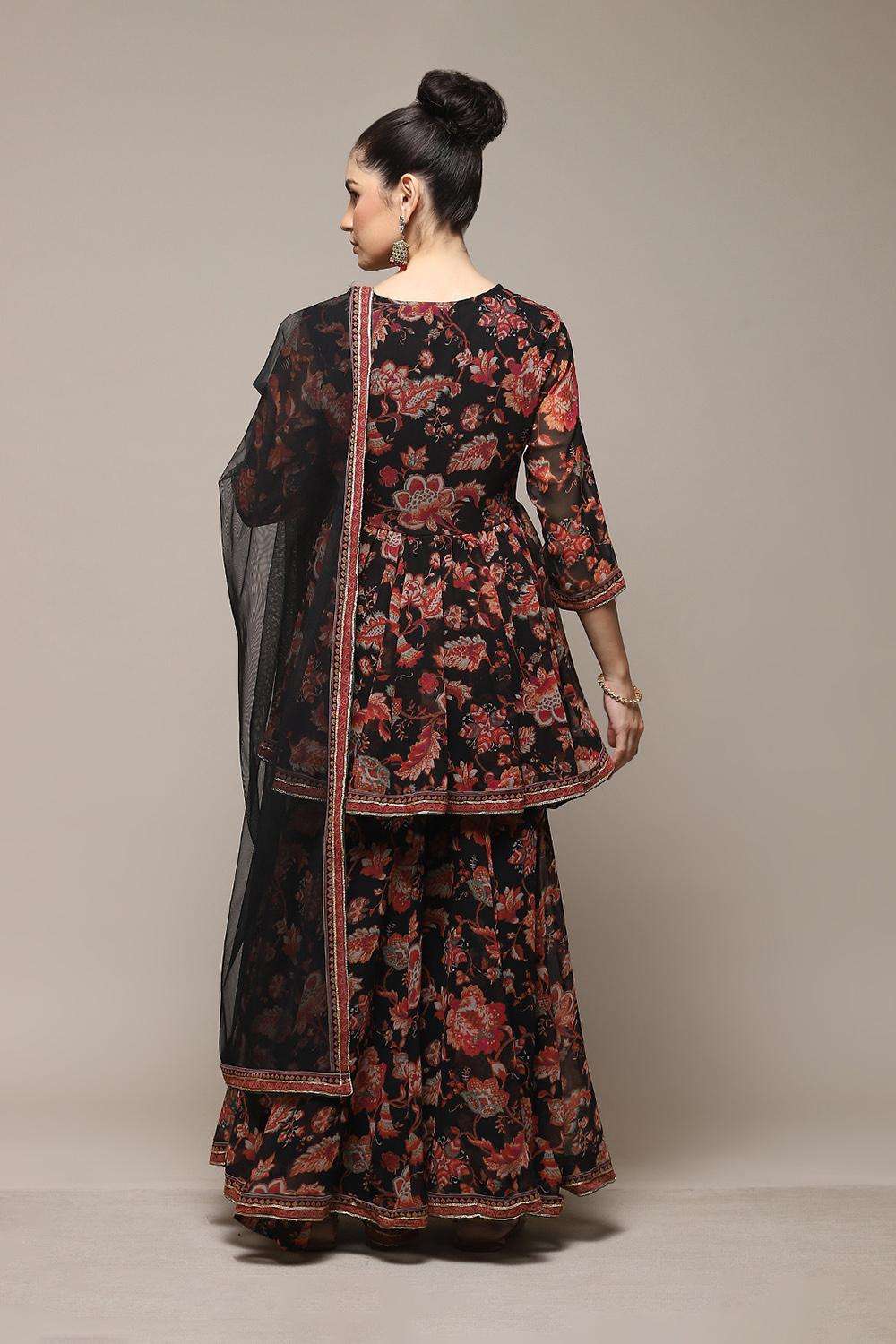 Black Polyester Gathered Kurta Garara Suit Set image number 4