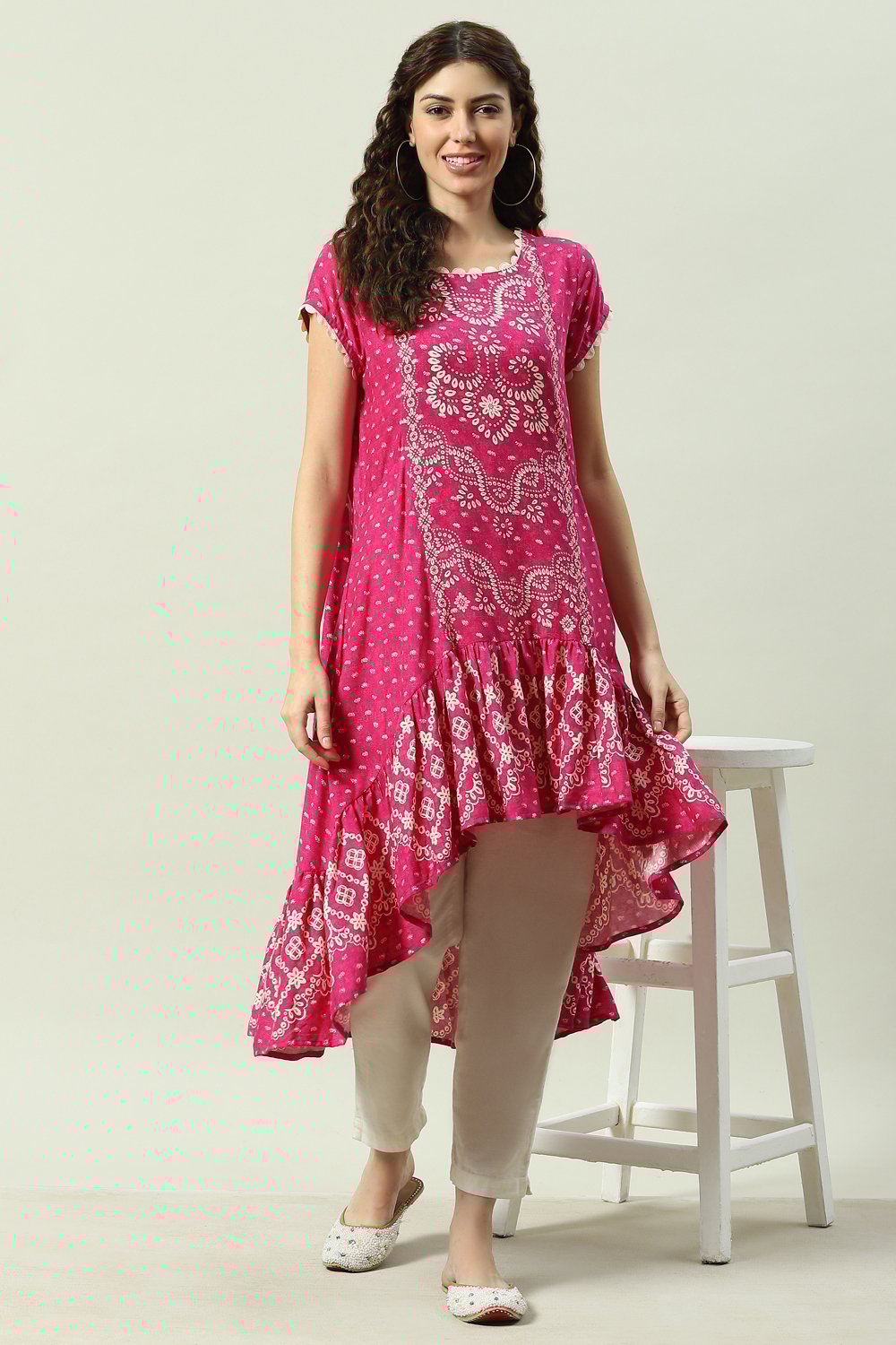 Purple Rayon Asymmetric Printed Kurta Dress image number 5