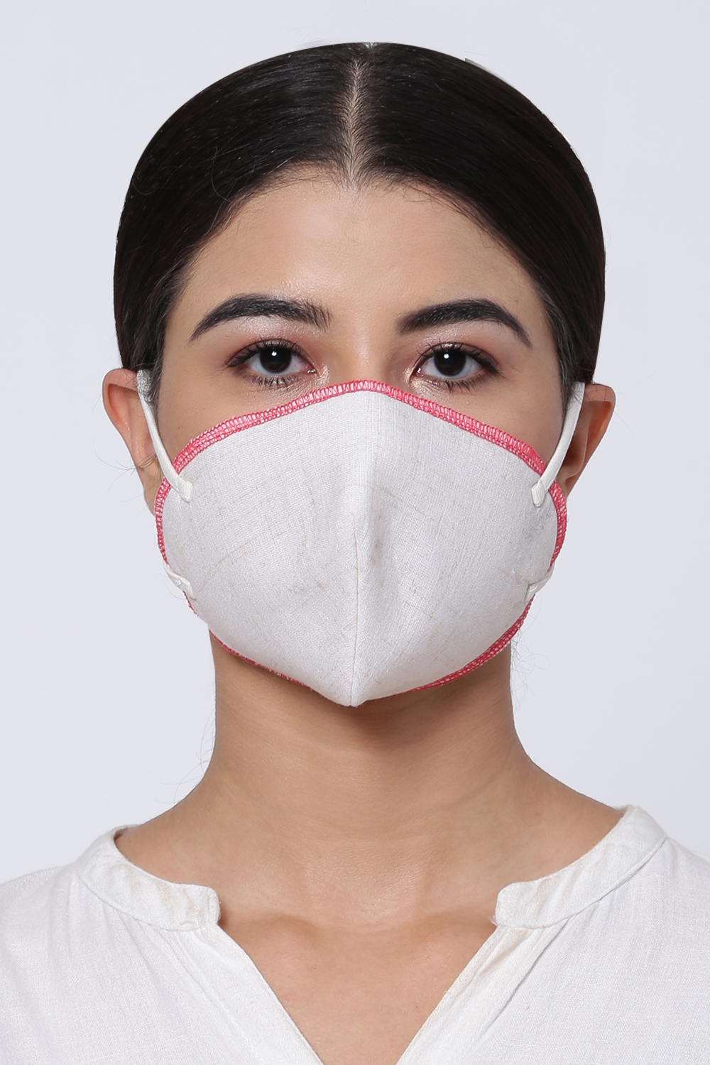 Beige Cotton Flax Solid Face Mask image number 0