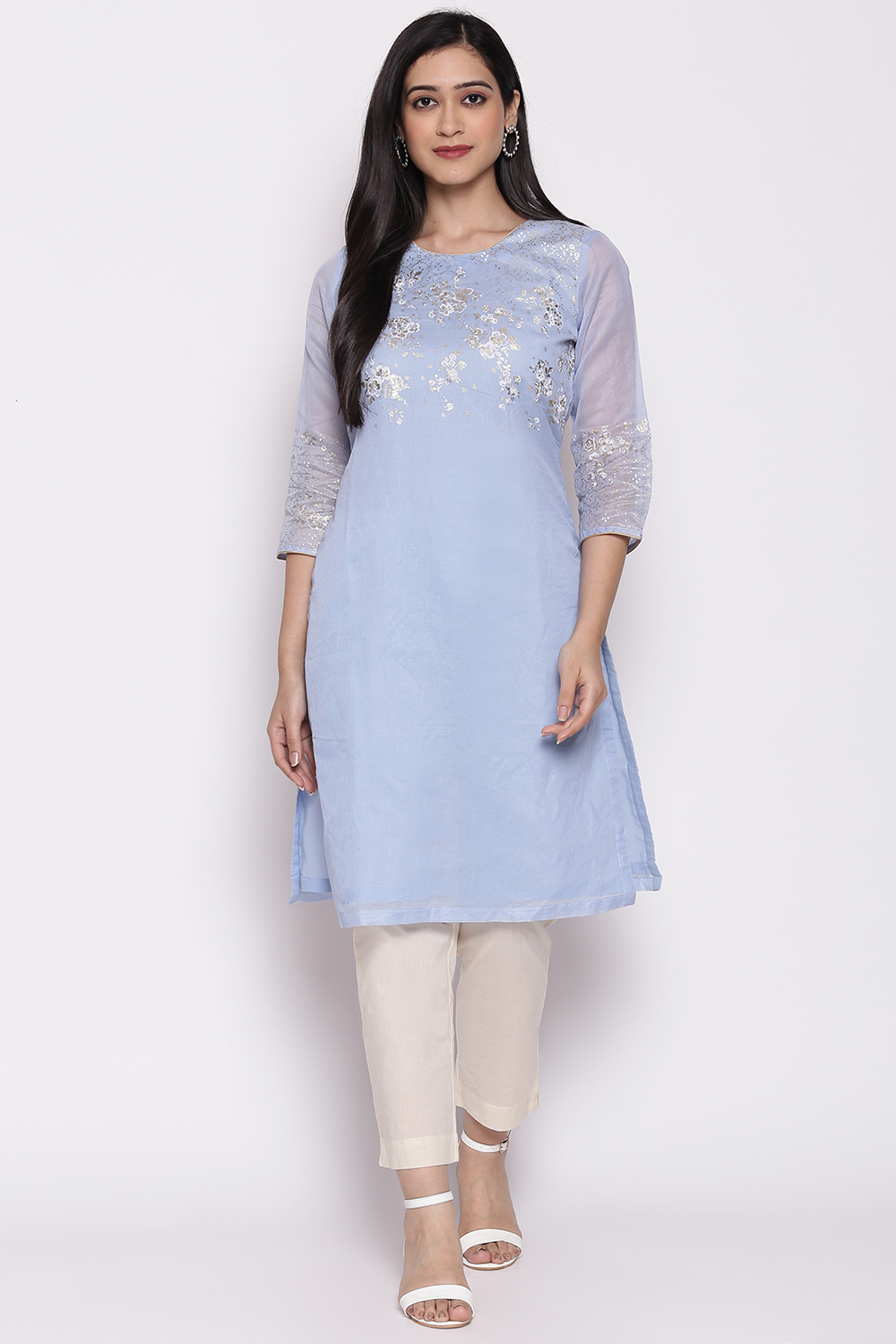 Blue Poly Cotton Printed Kurti image number 0