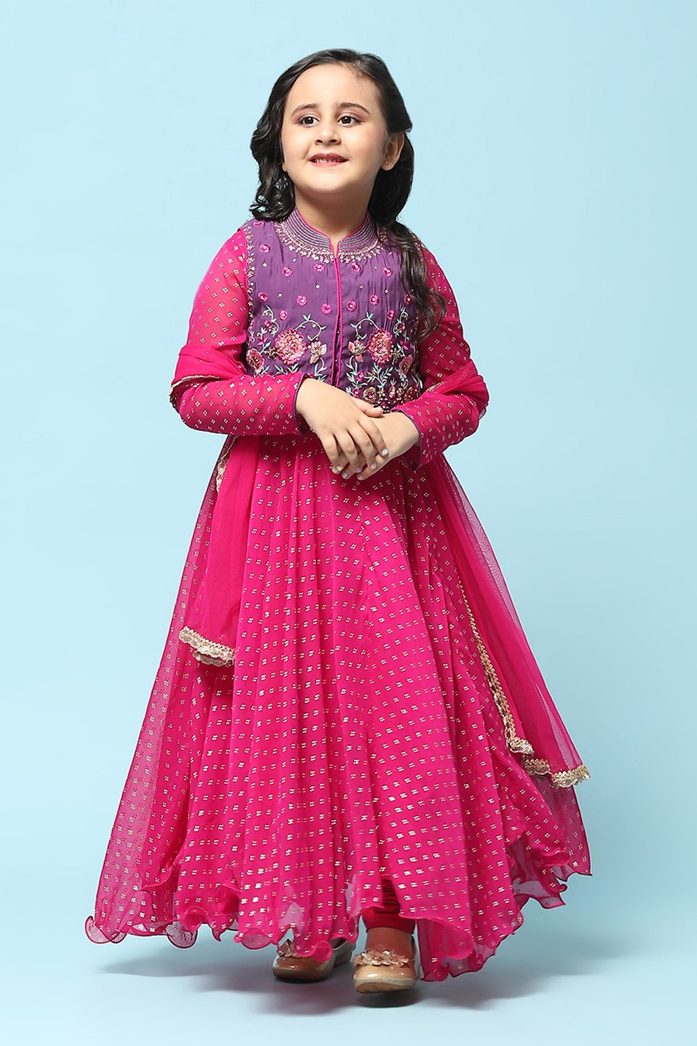 Magenta Cotton Blend Flared Printed Suit Set image number 7