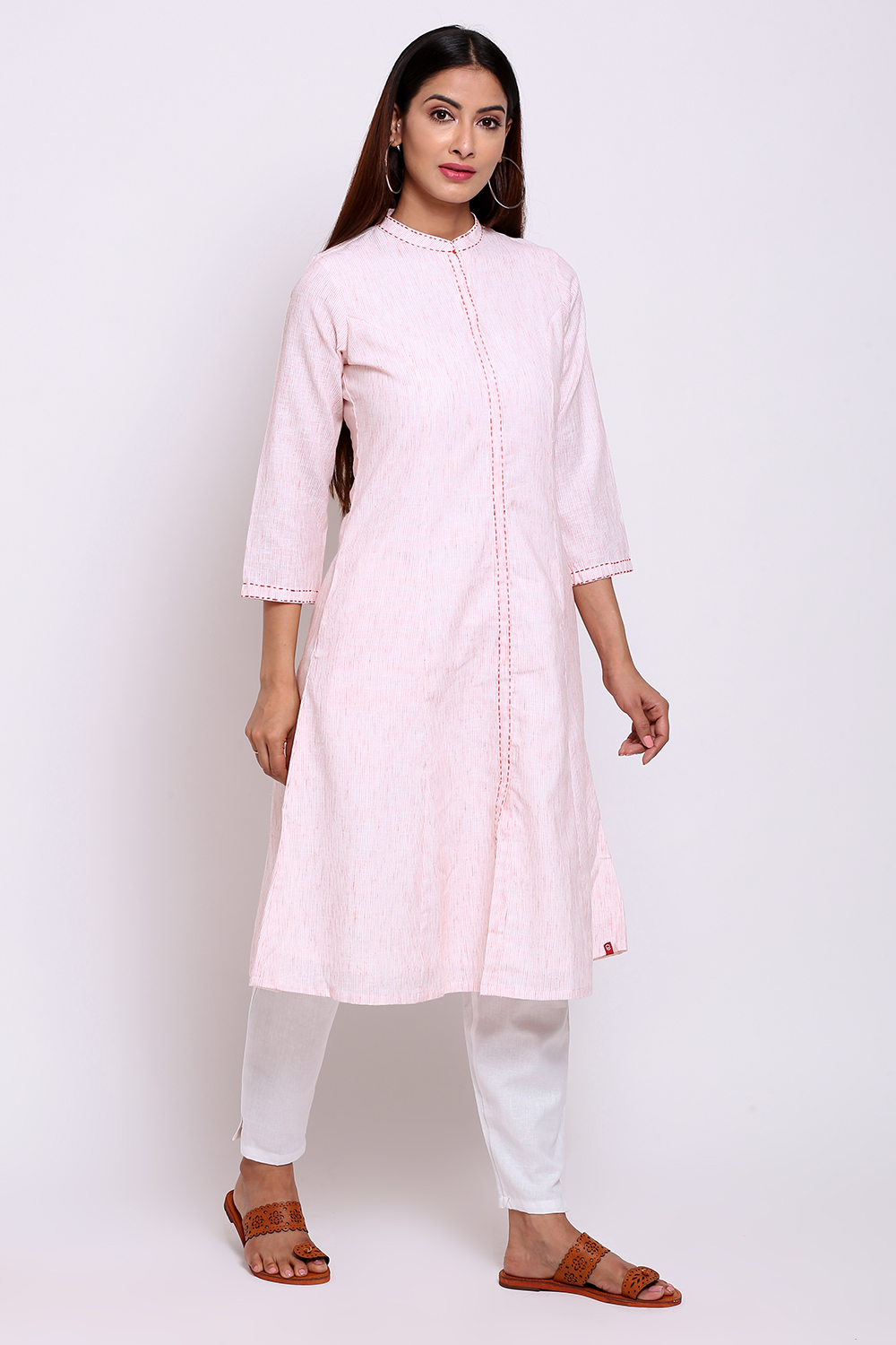 Light Pink Viscose Printed Kurta image number 4