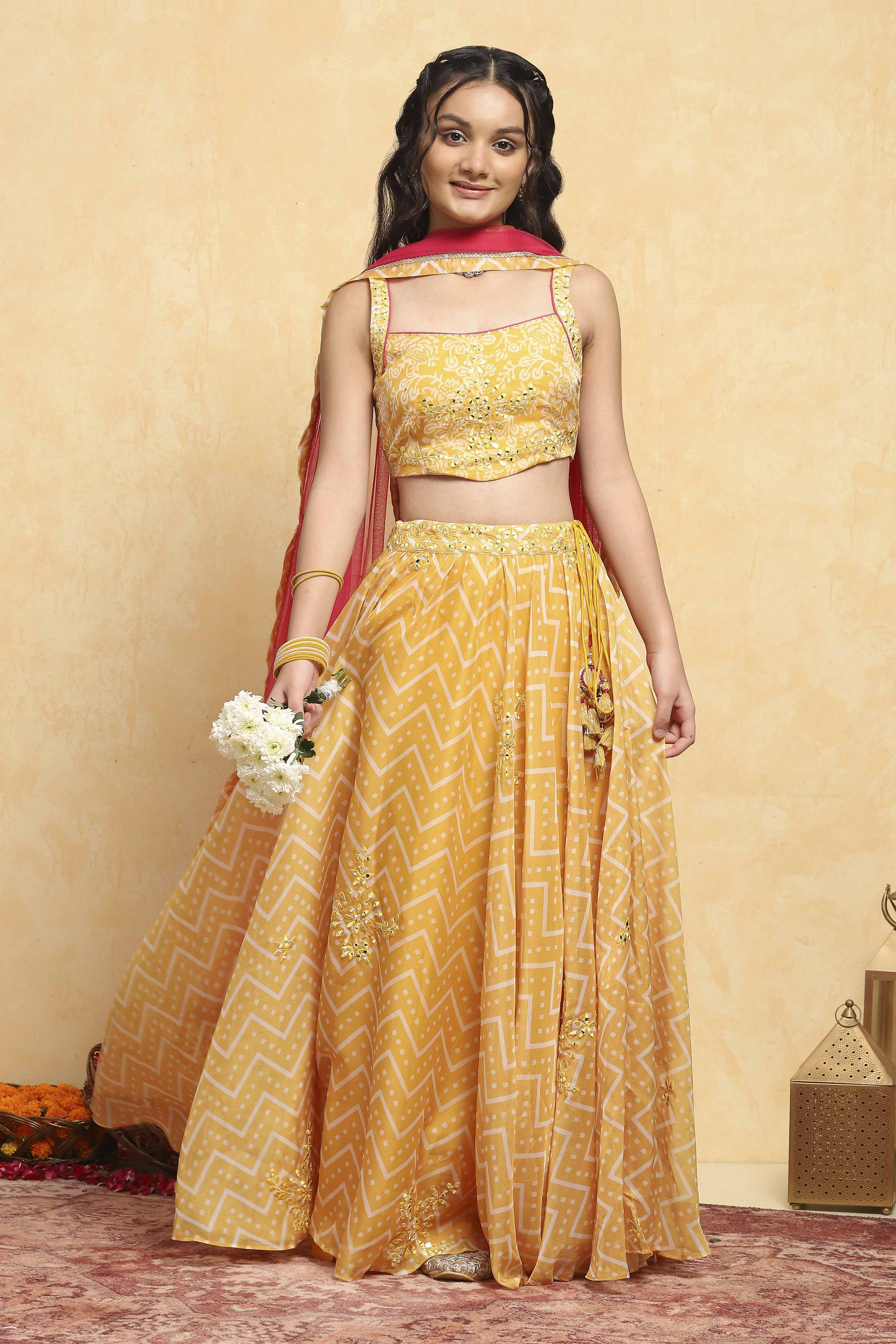 Yellow Polyester Lehenga Set image number 0
