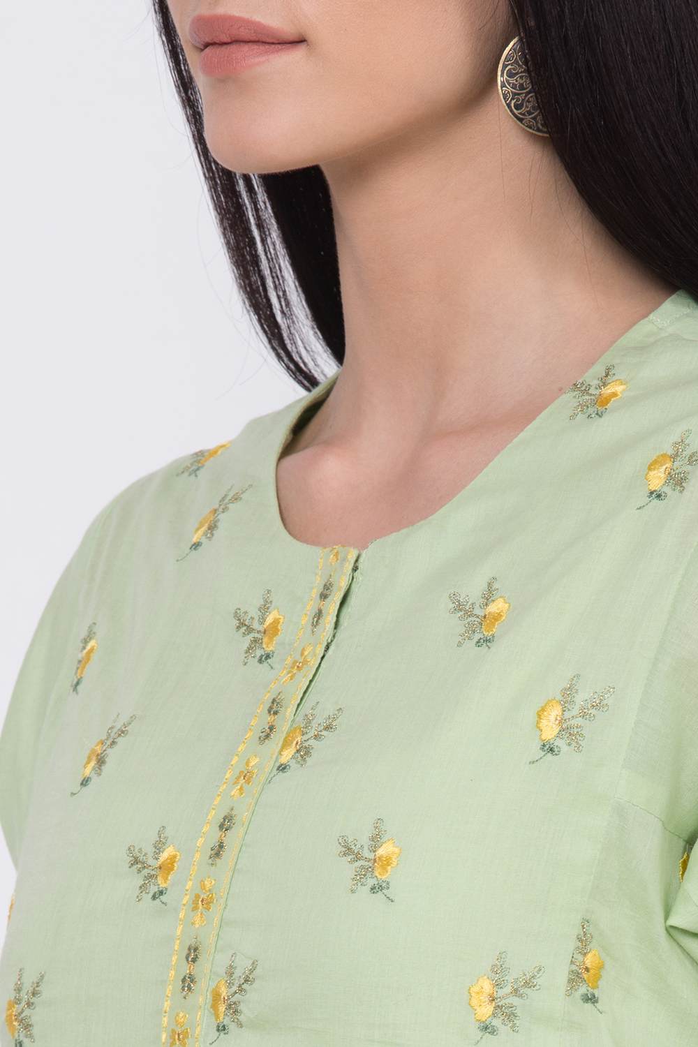 Sap Green Cotton Straight Kurta image number 1