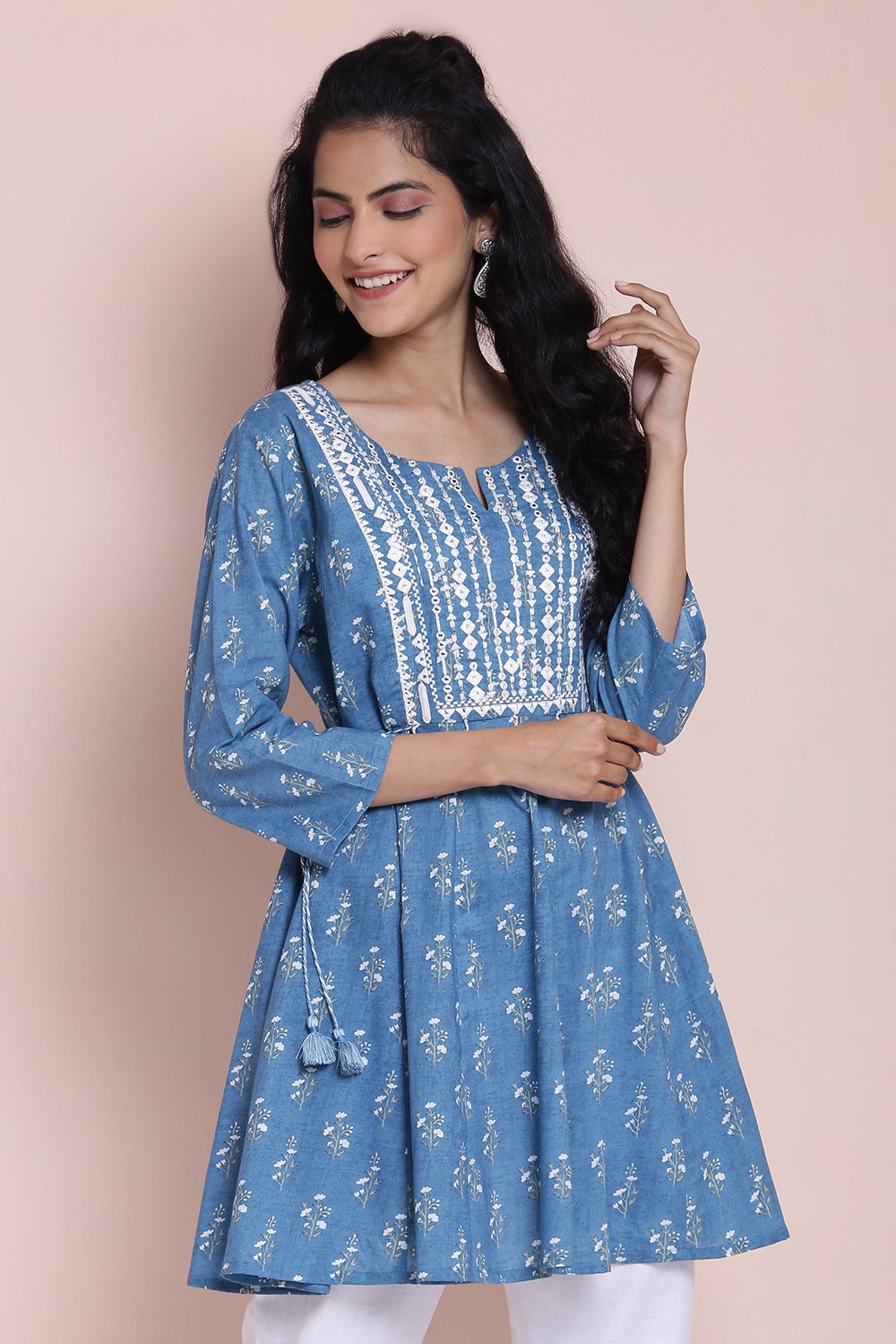 Indigo Cotton Printed Kurti image number 3
