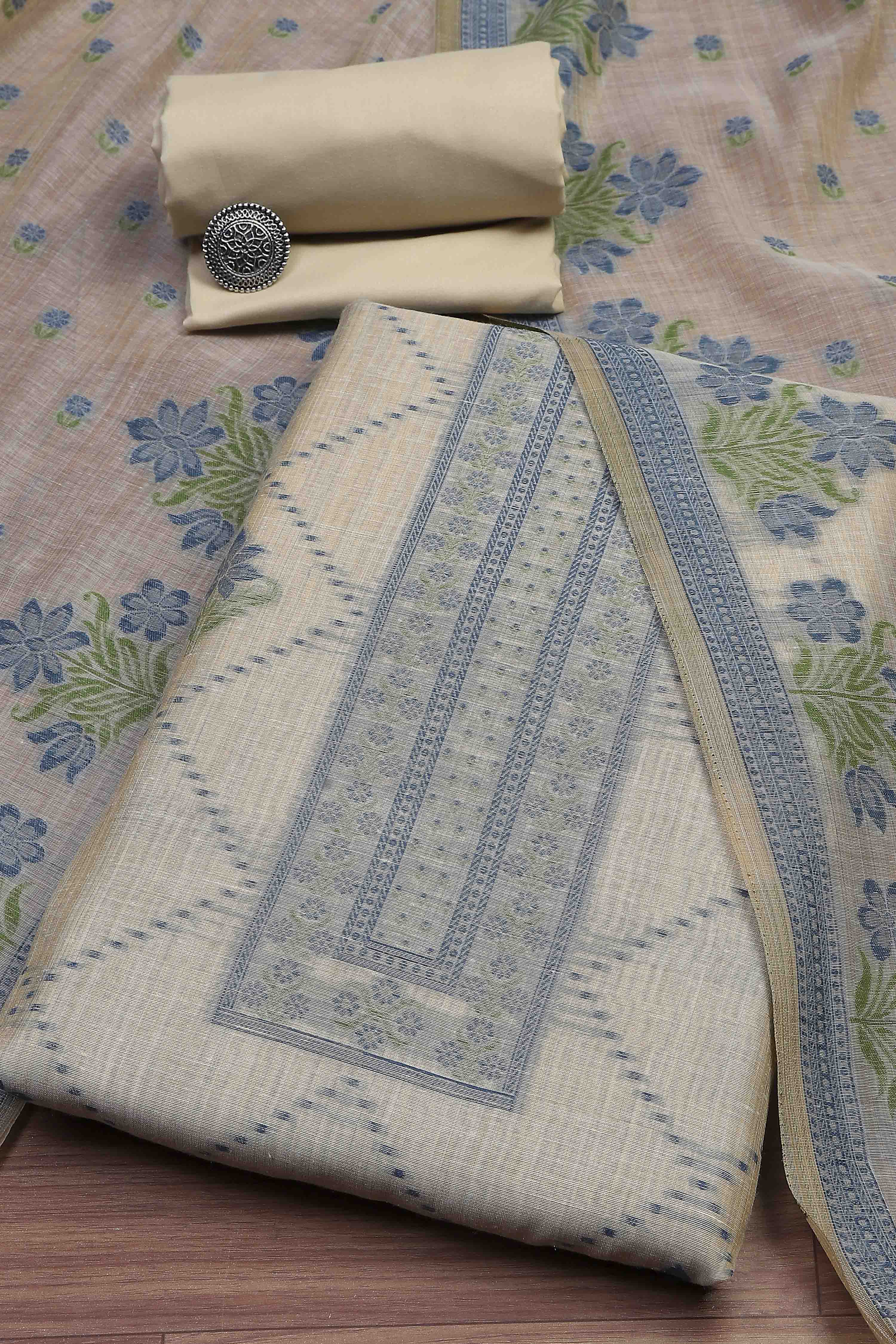 Pink Cotton Attractive Floral Print Unstitched Suit Set image number 0