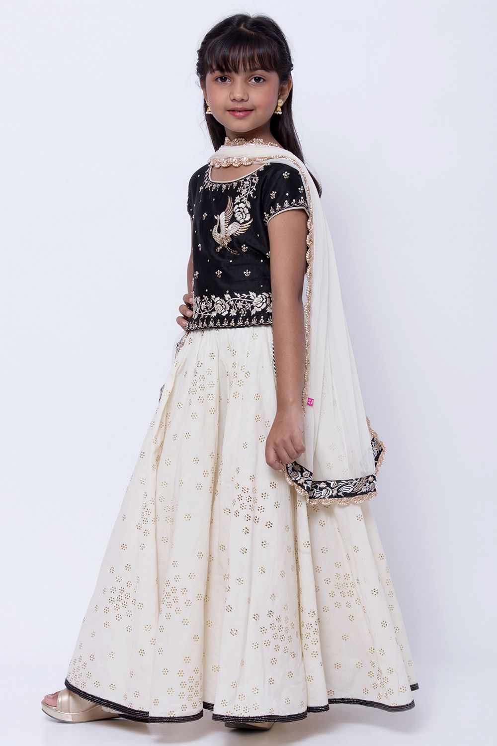 Black And Off White Lehenga Set image number 2