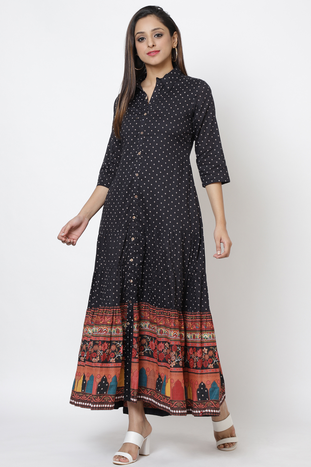 Black Cotton Tiered Dress image number 3