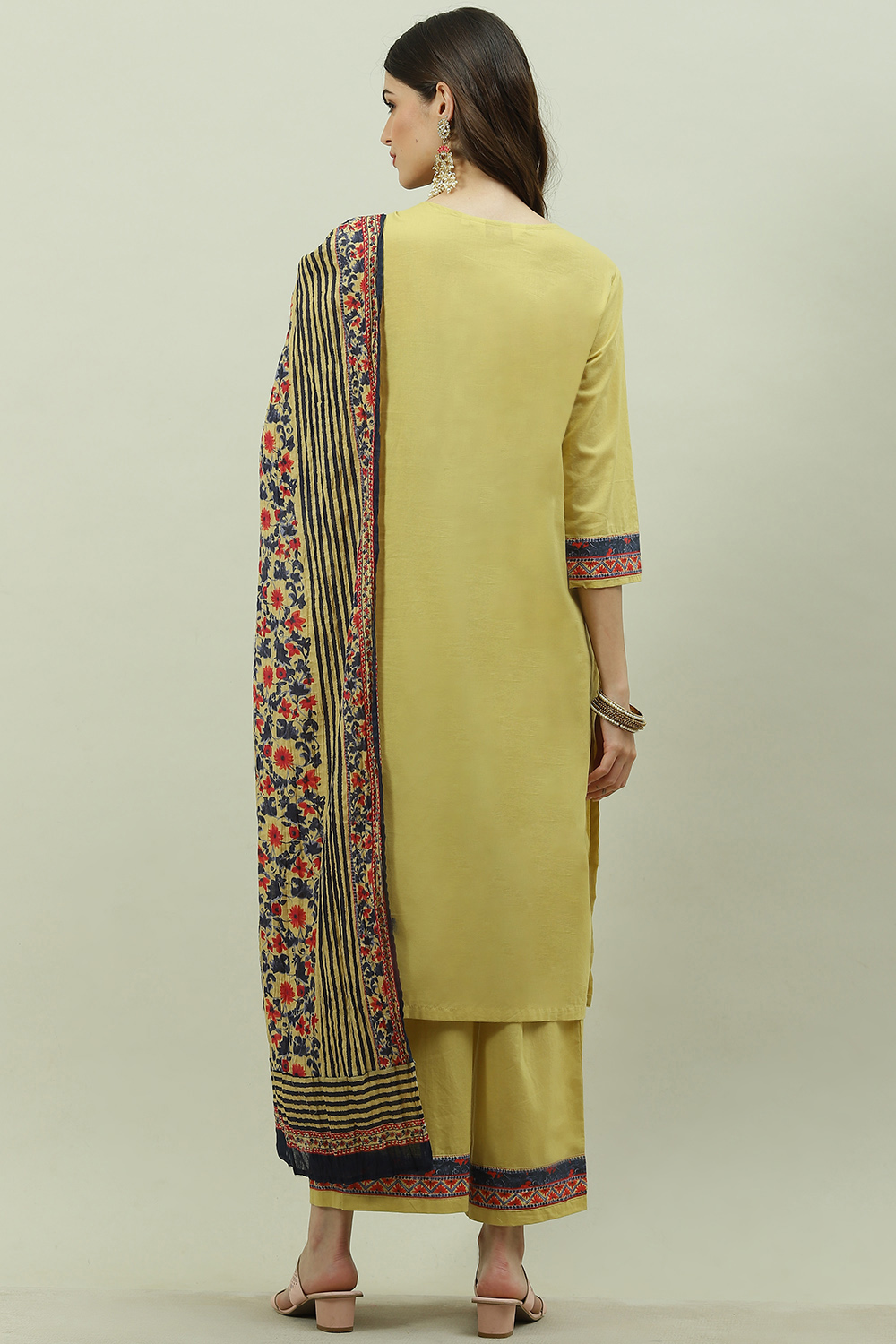 Beige Solid Cotton Straight Kurta Palazzo Suit Set image number 4