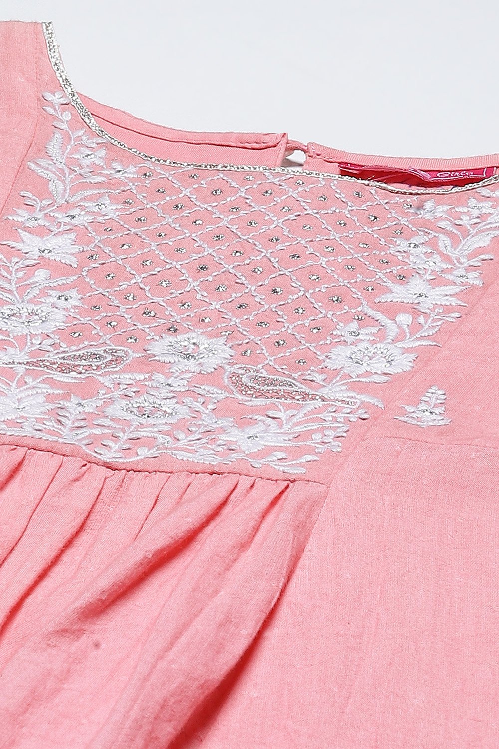 Pink Cotton Flared Embroidered Kurta Set image number 1