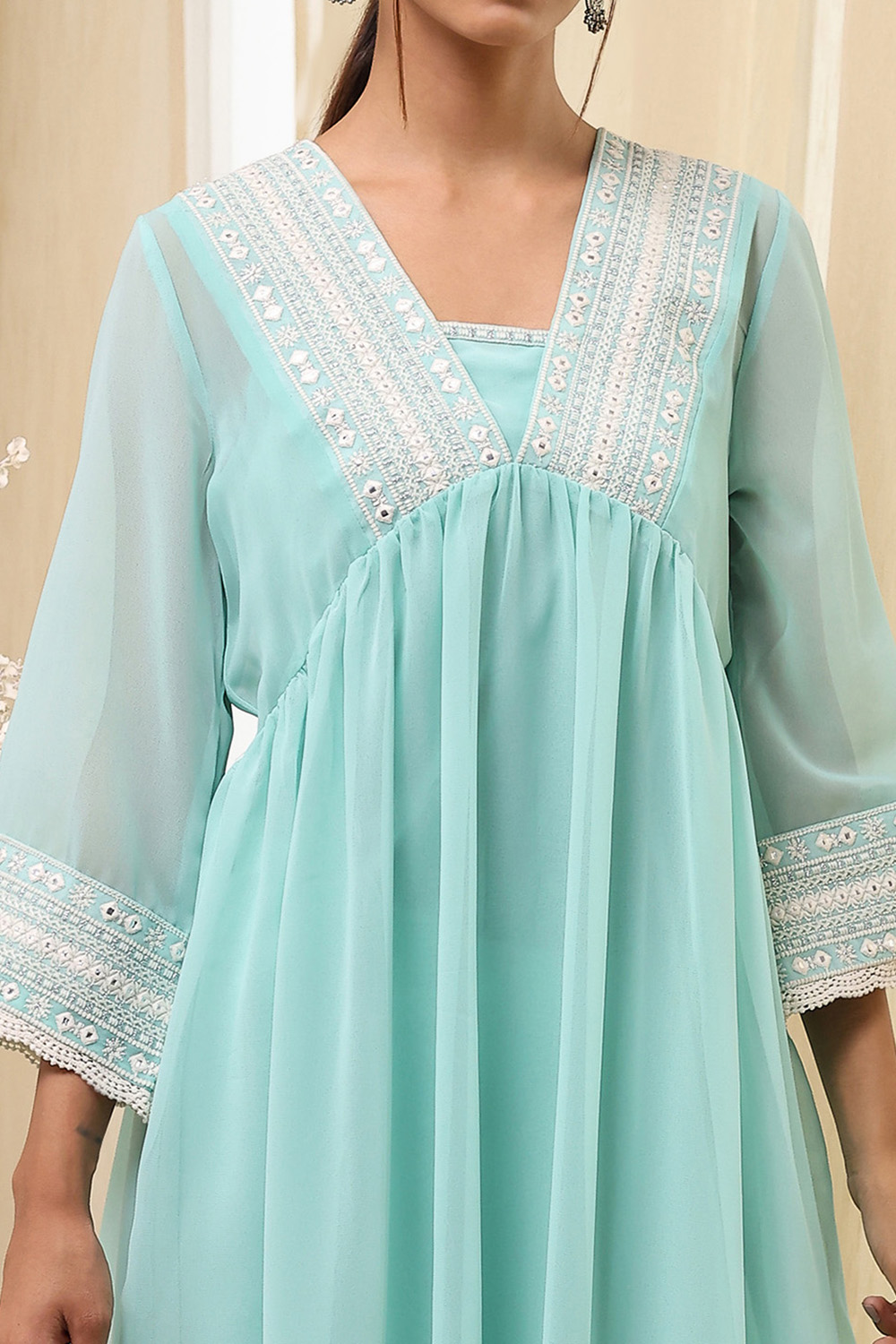 Aqua Polyester Straight Kurta image number 1