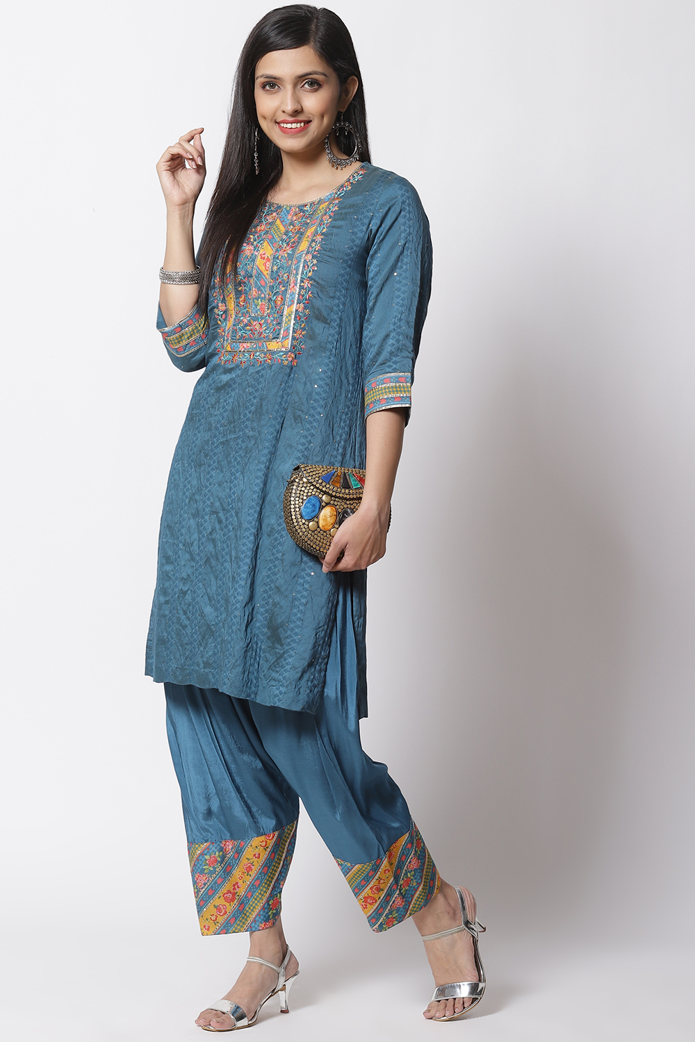 Blue Viscose Straight Kurta Set image number 4