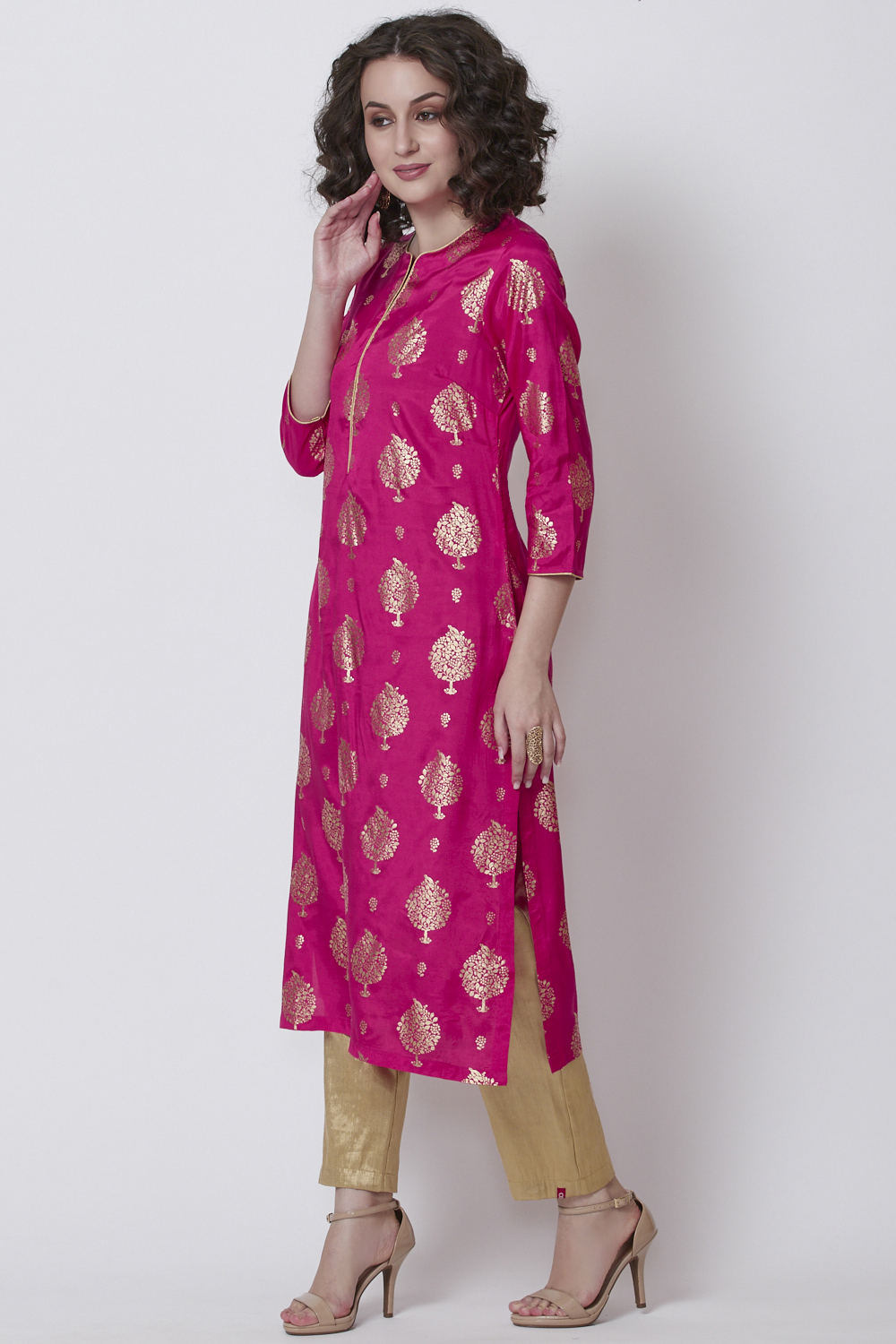 Pink Viscose Straight Printed Kurta image number 2