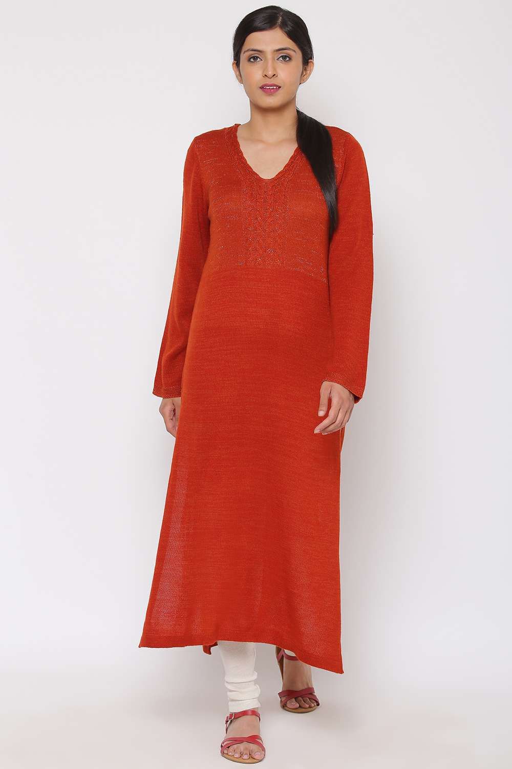 Brick Red Woolen Kurta image number 0