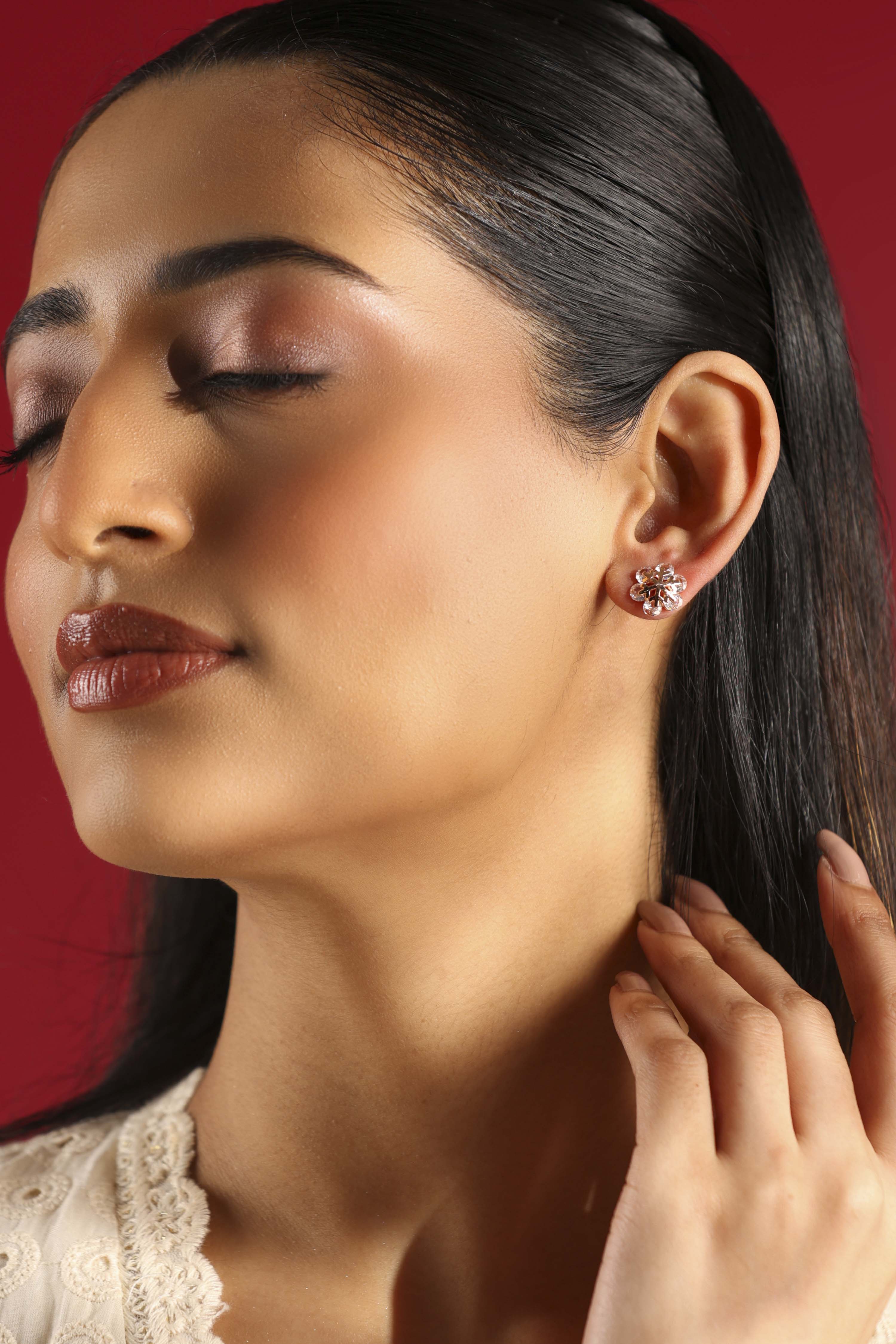 Gold Plated Brass Floral Stud Earrings image number 3