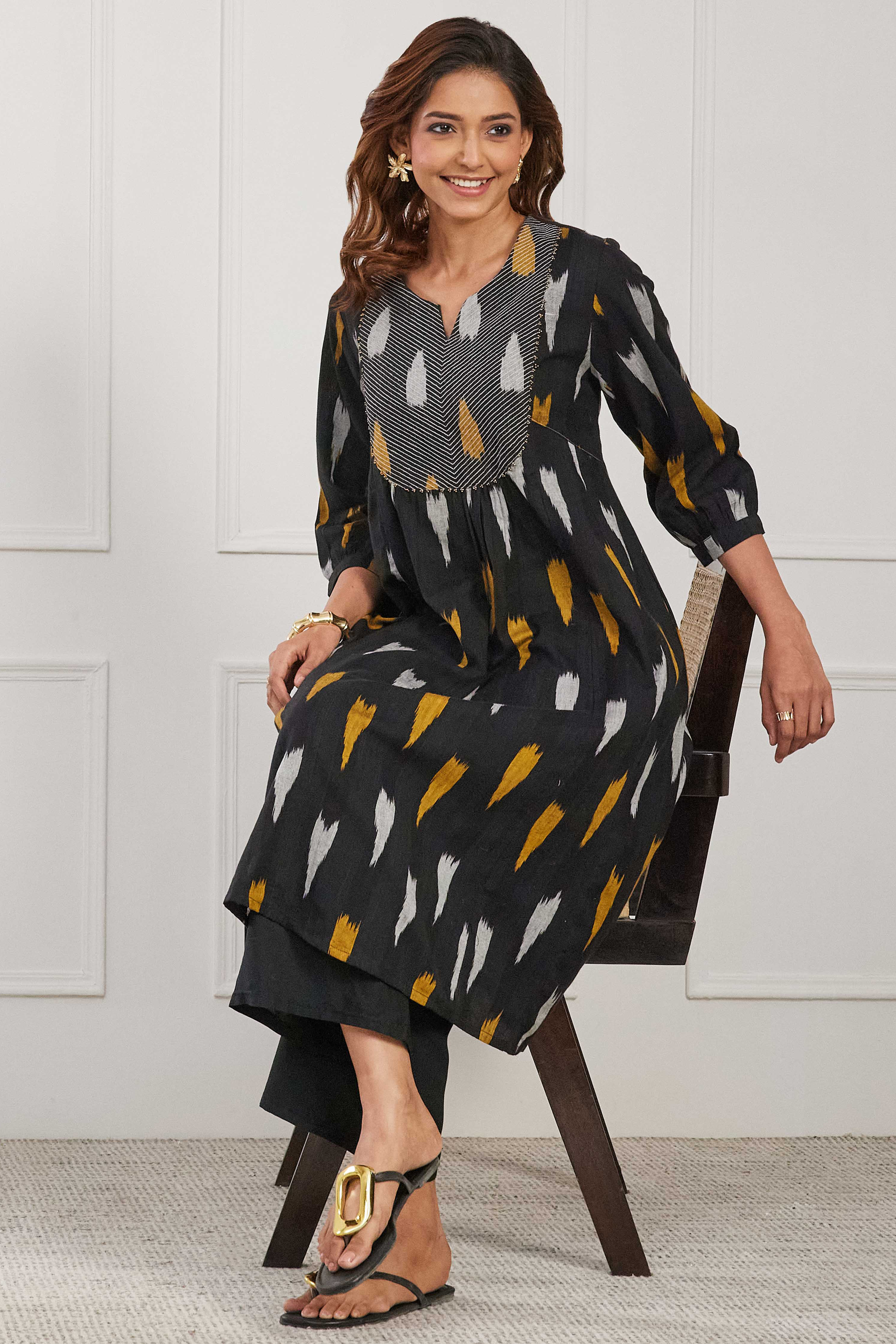 Black Cotton Straight Kurta image number 0