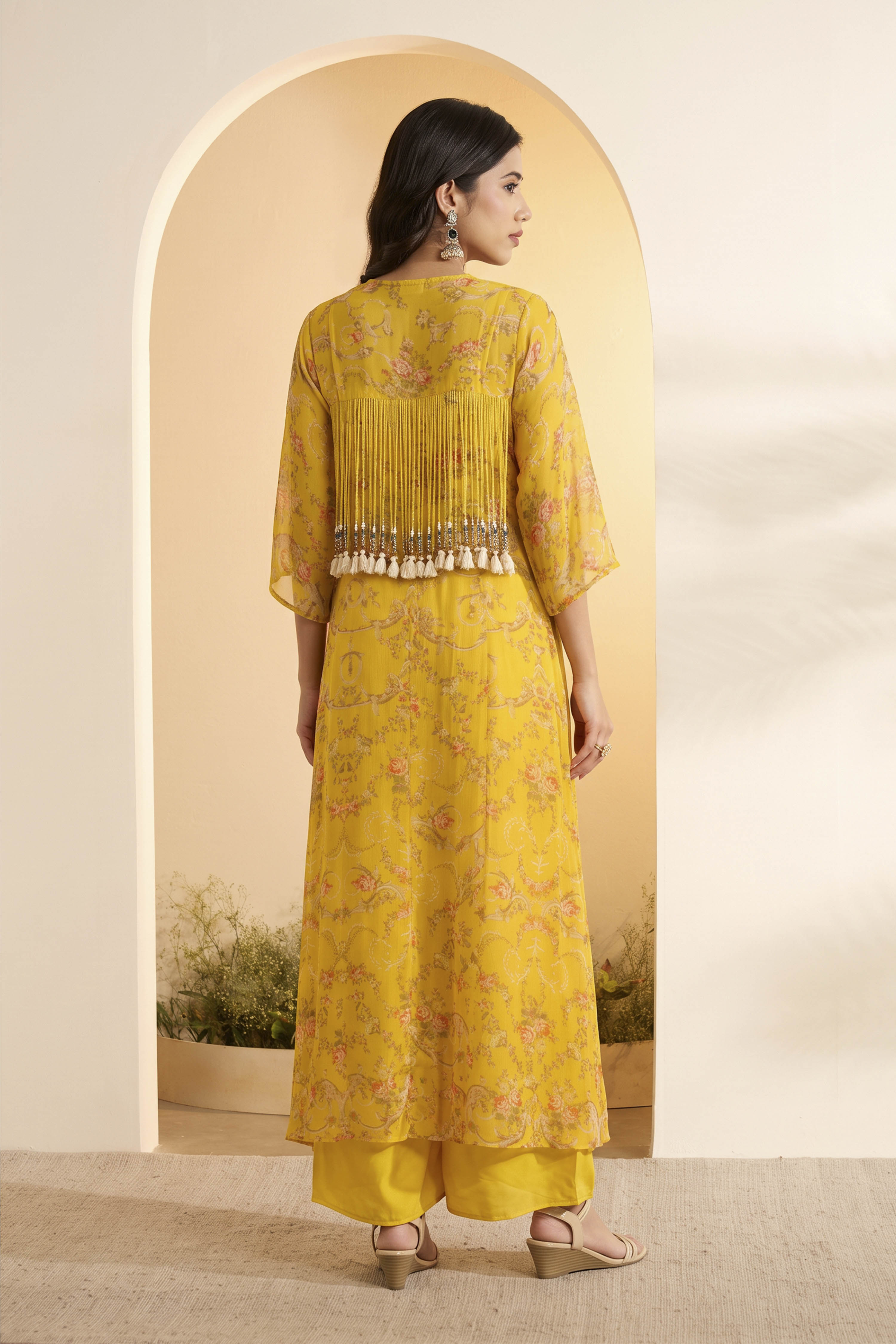 Yellow Crepe Regular Lehenga Set image number 4