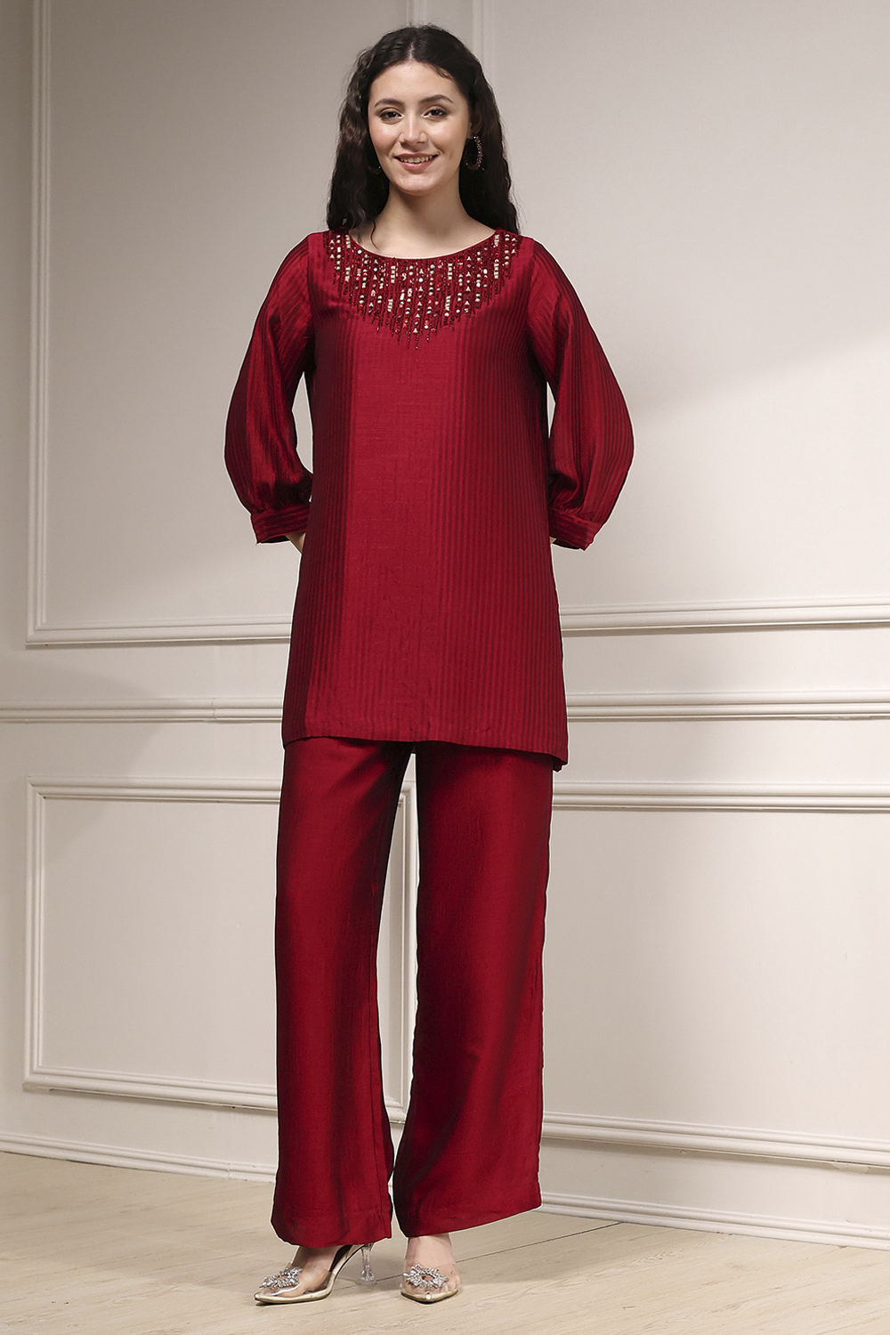 Blue Self-Designed Straight Kurta Set image number 6