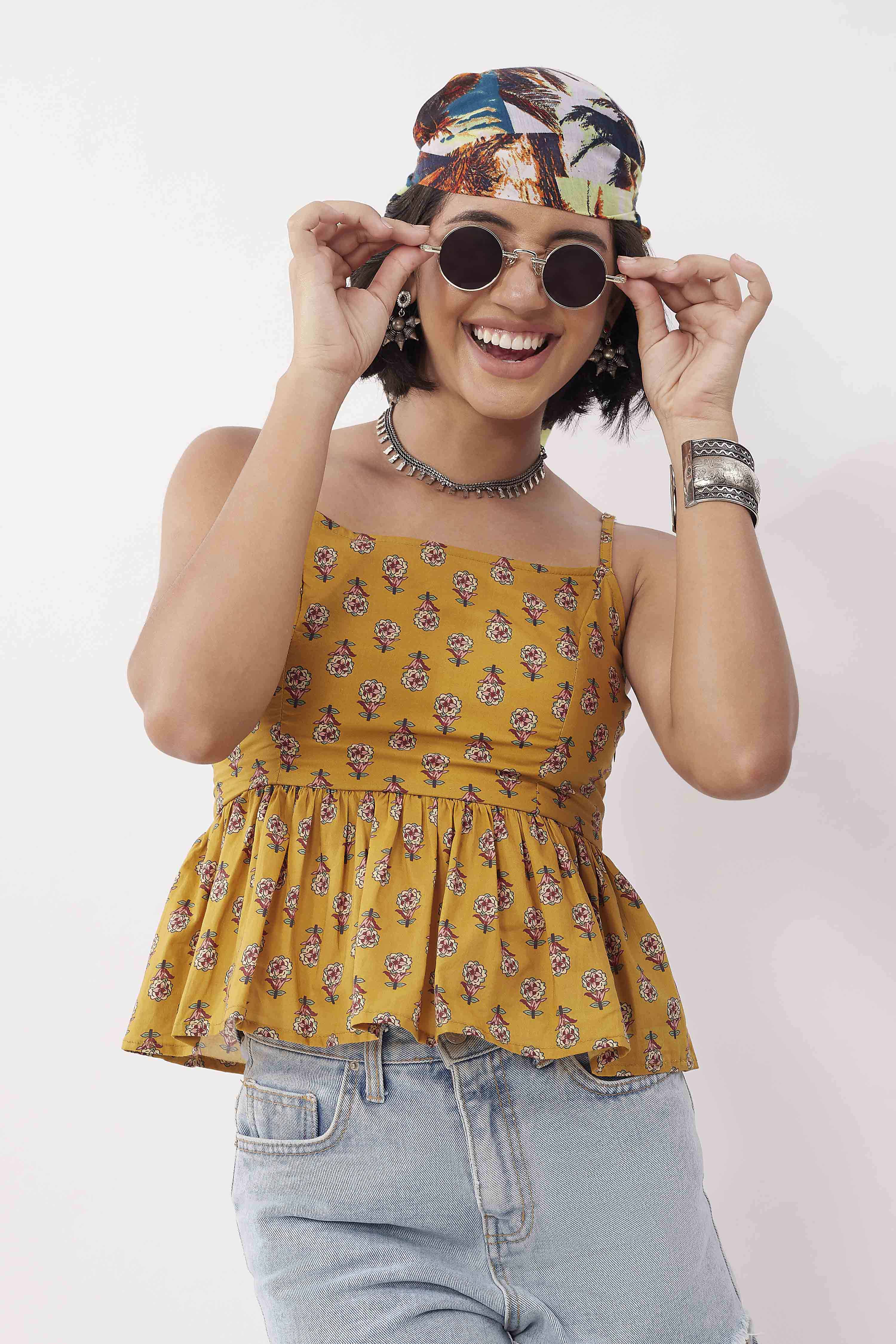 Yellow Cotton Tiered Top image number 5