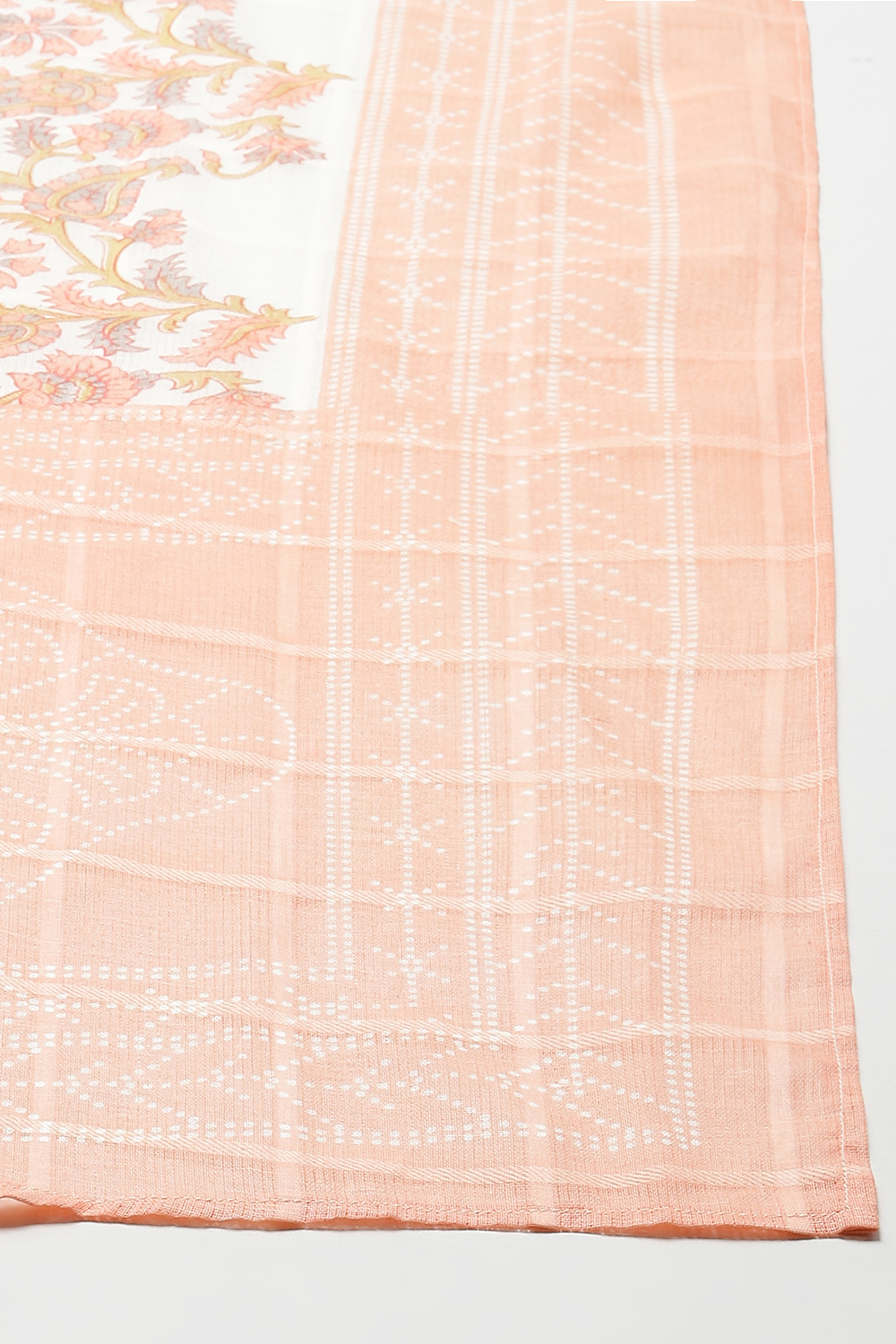 Orange Cotton Screen Print Unstitched Suit Set image number 6