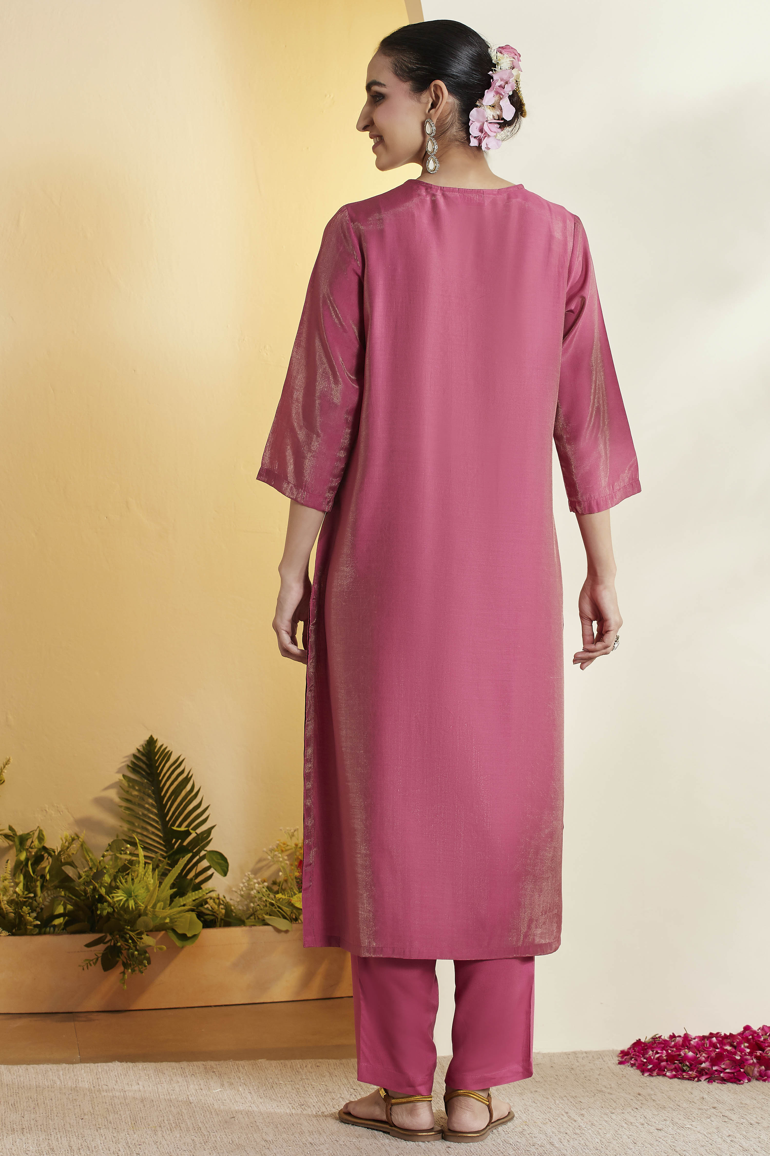 Turquoise Viscose Rayon Embroidered Straight Kurta Set image number 6