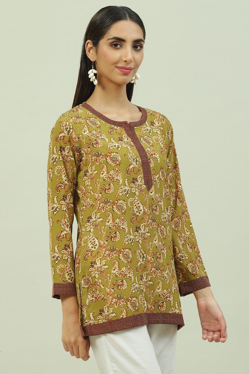 Grey Art Silk Straight Printed Kurti image number 3