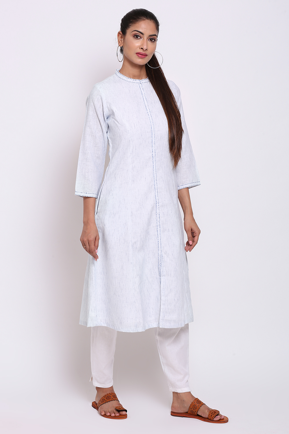 Light Blue Viscose Printed Kurta image number 4