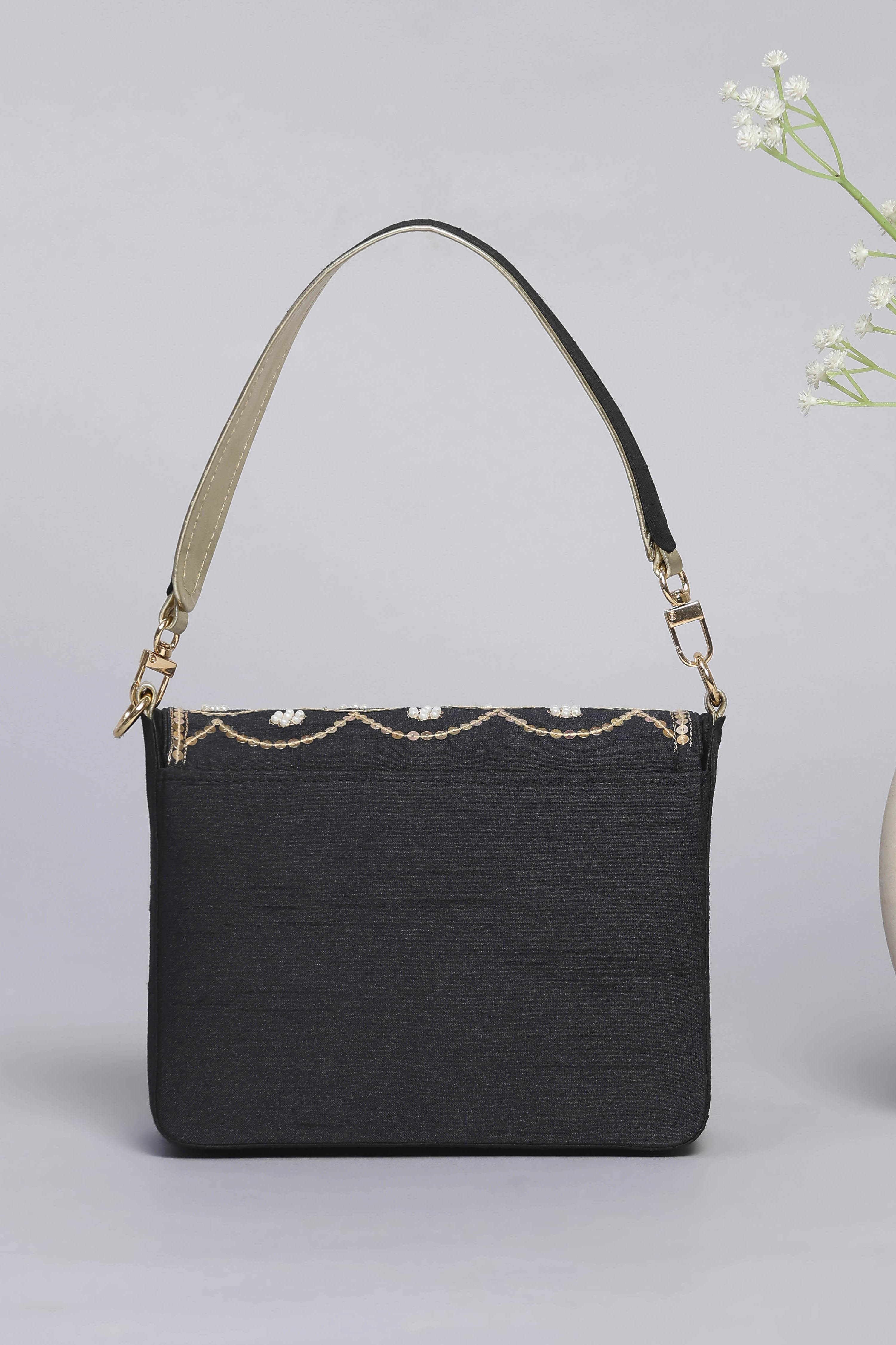 Black Polycotton Seqin Embroidery Shoulder Bag image number 5