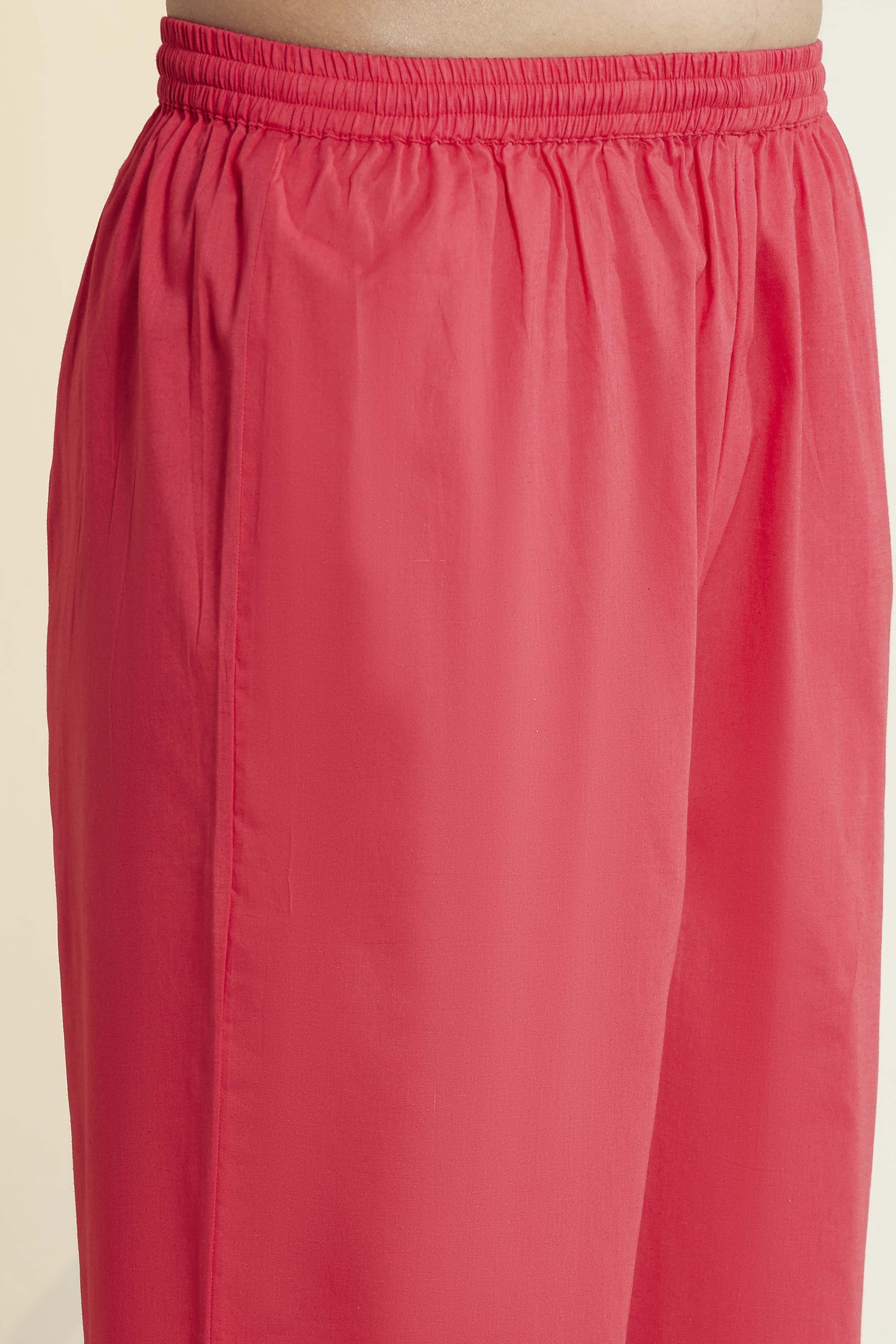 Berry Red Cotton Straight Kurta Pants Set image number 2