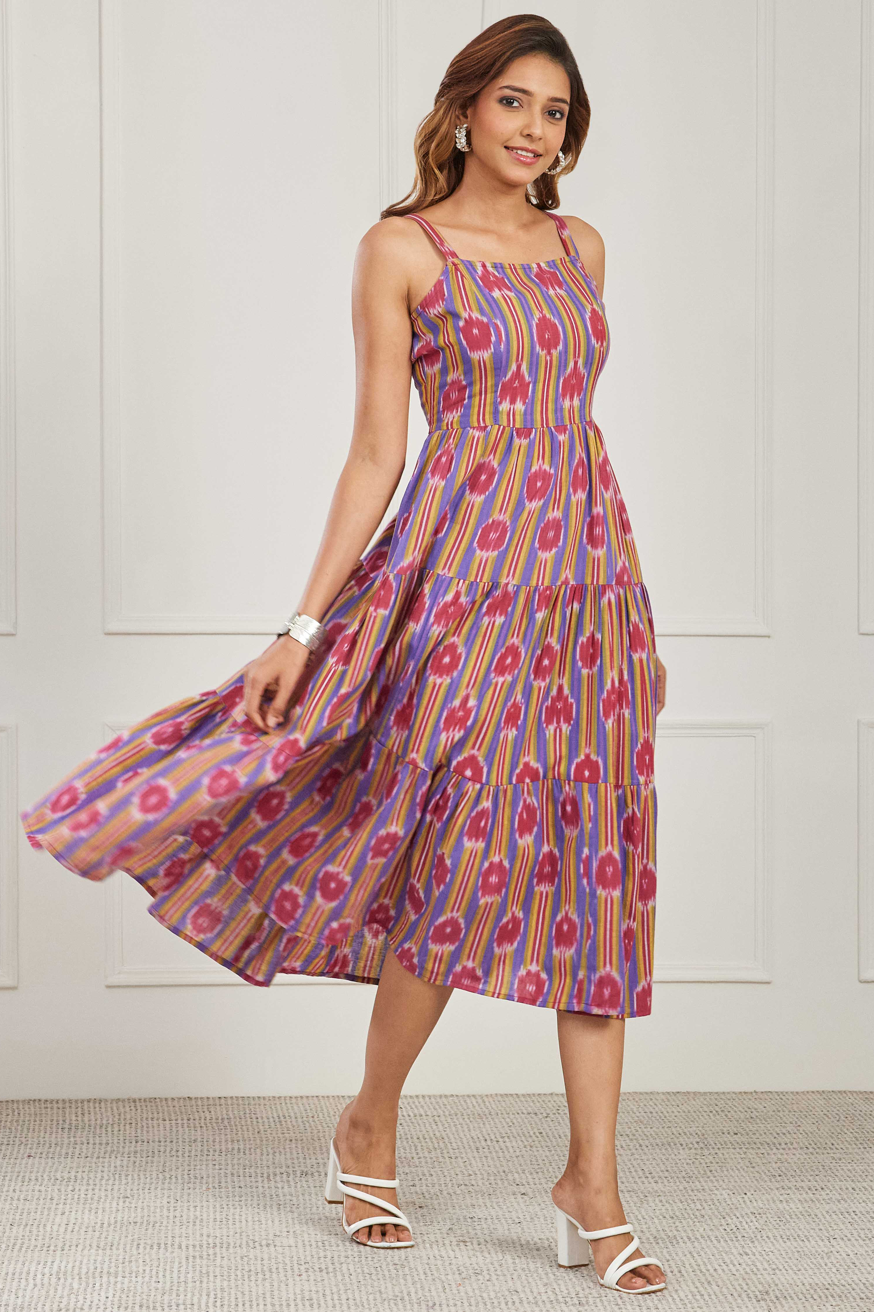 Blue Cotton A Line Dress image number 4