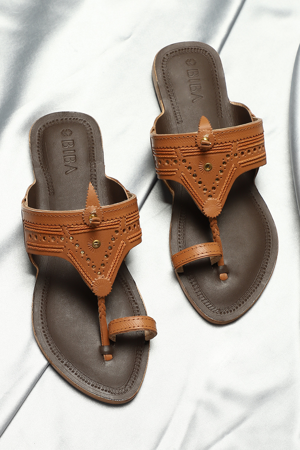 Tan & Dark Brown Leather Kolhapuri Sandals image number 0
